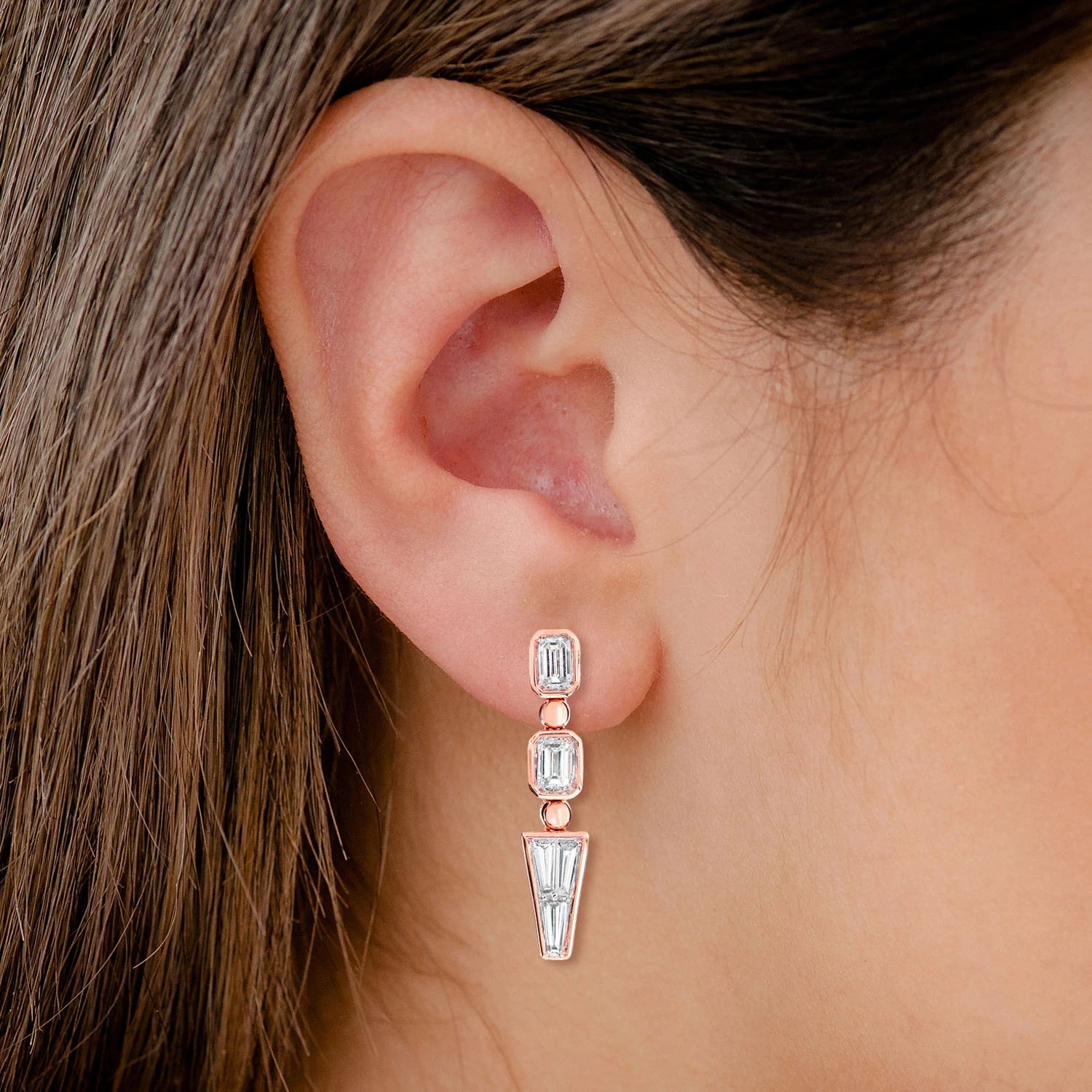 Diamond Baguette Trapezoid Dangle Earrings - in yellow gold (view 6 of 6)