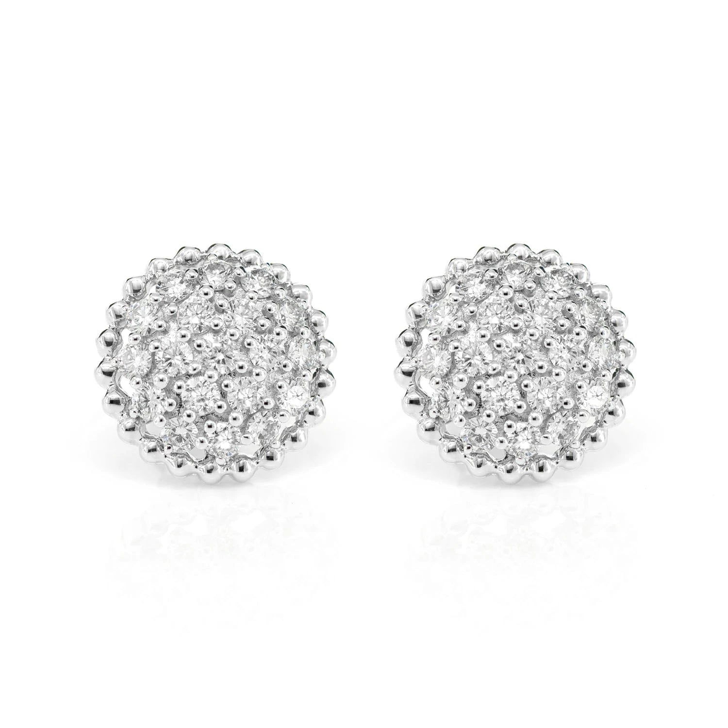 Diamond Beaded Halo Cluster Stud Earrings - in yellow gold (view 3 of 6)