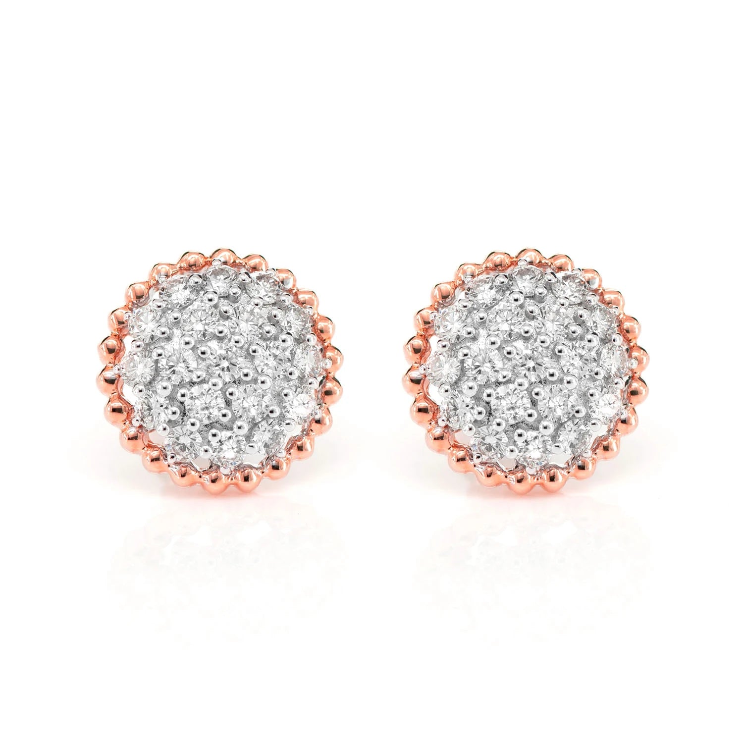 Diamond Beaded Halo Cluster Stud Earrings - in yellow gold (view 5 of 6)