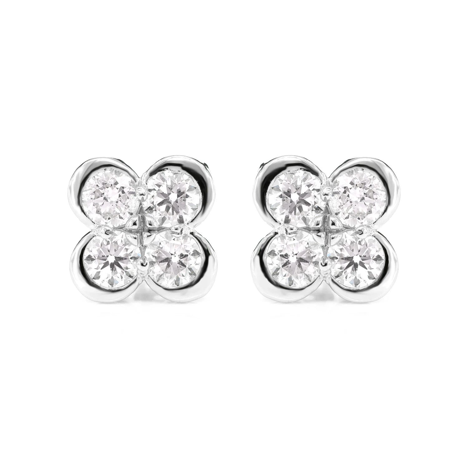 Diamond Bezel Clover Stud Earrings - in yellow gold (view 2 of 6)