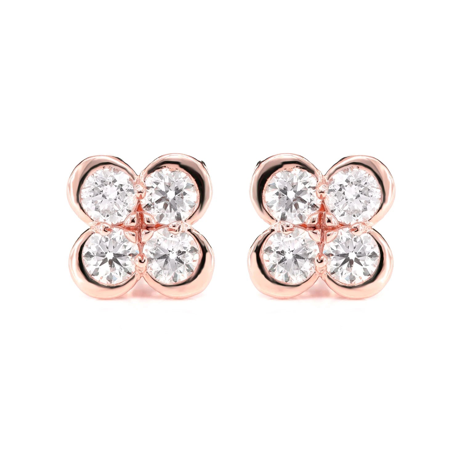 Diamond Bezel Clover Stud Earrings - in yellow gold (view 5 of 6)
