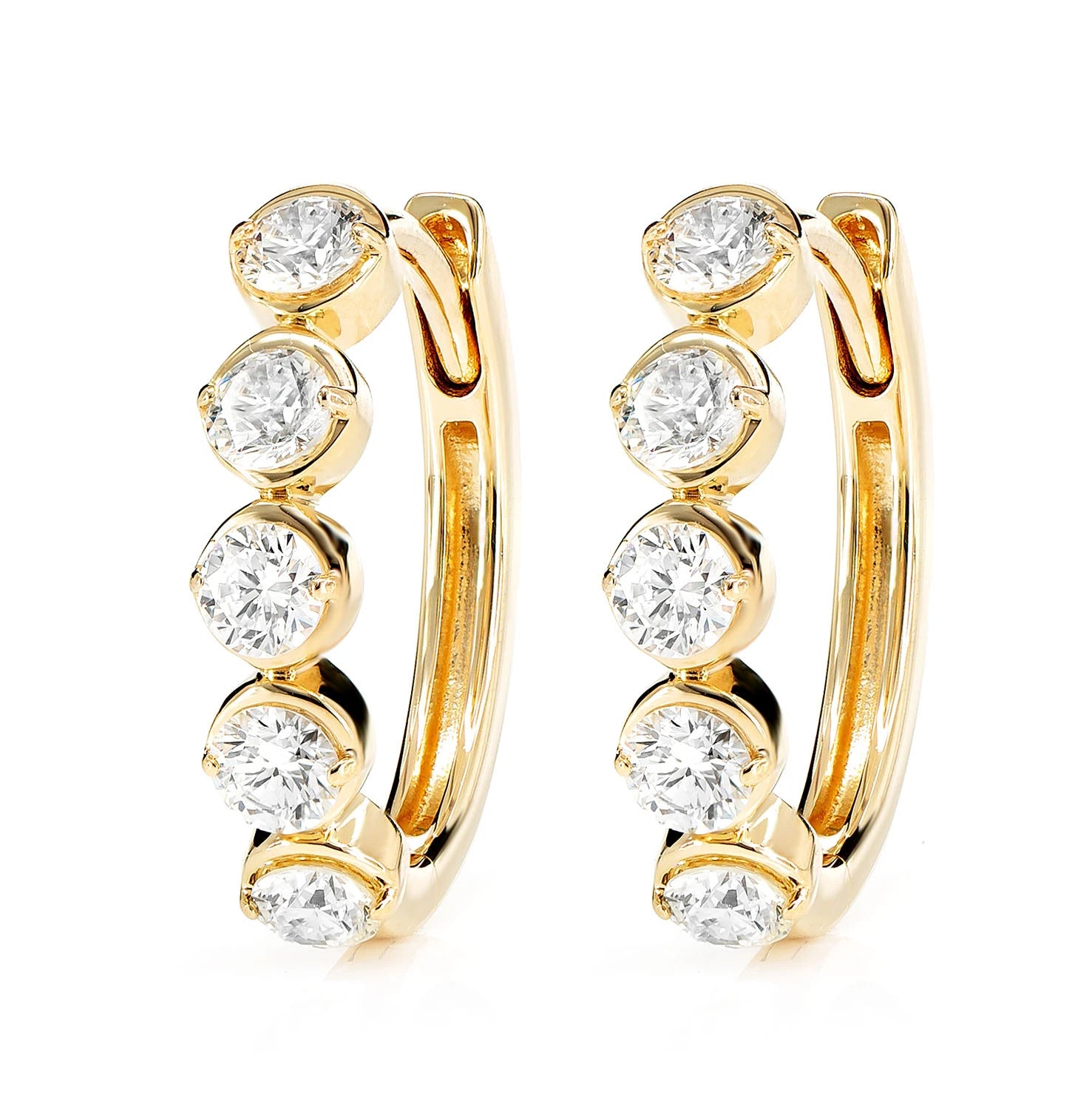 Diamond Caterpillar Oval Hoop Earrings - in yellow gold
