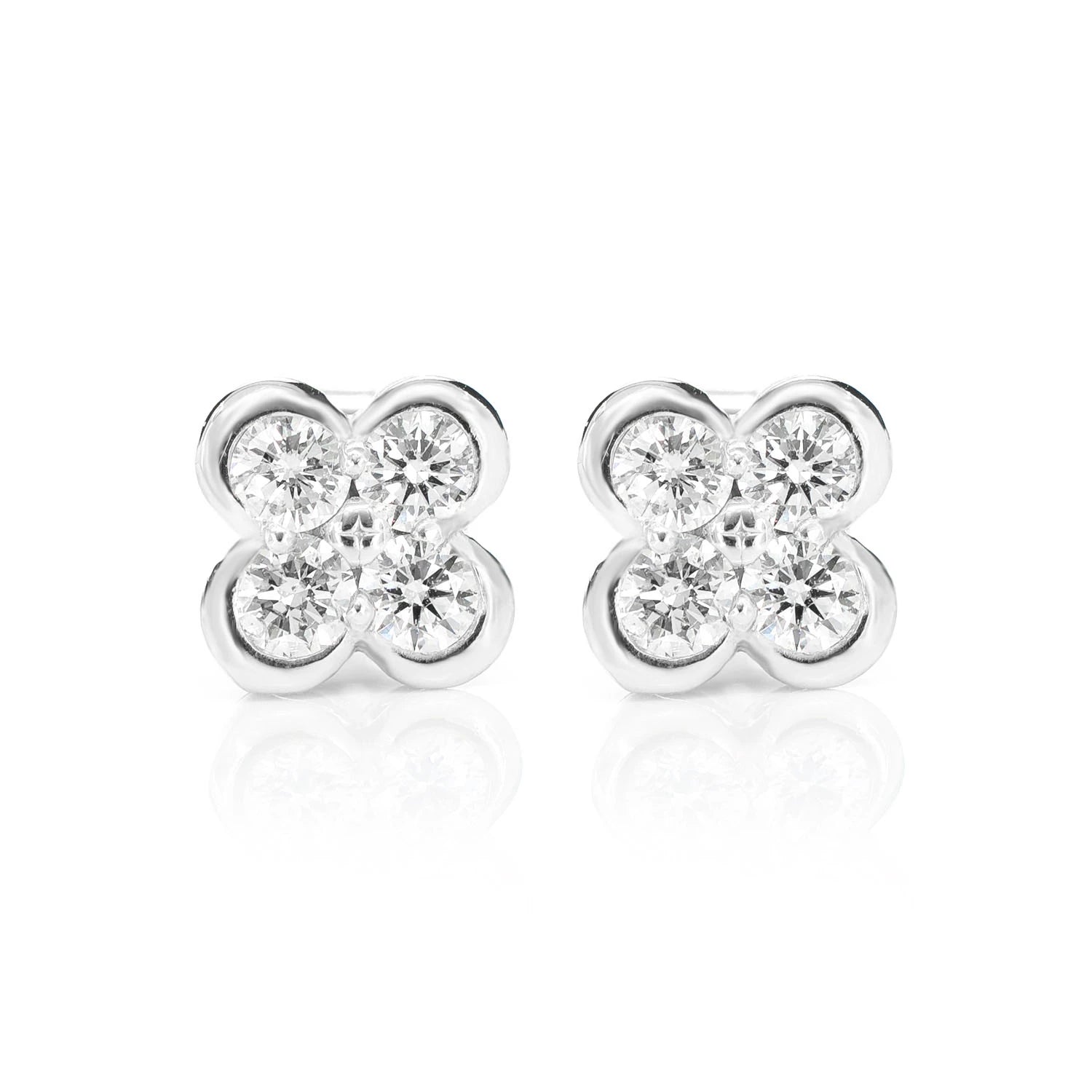 Diamond Clover Bezel Stud Earrings - in yellow gold (view 4 of 9)