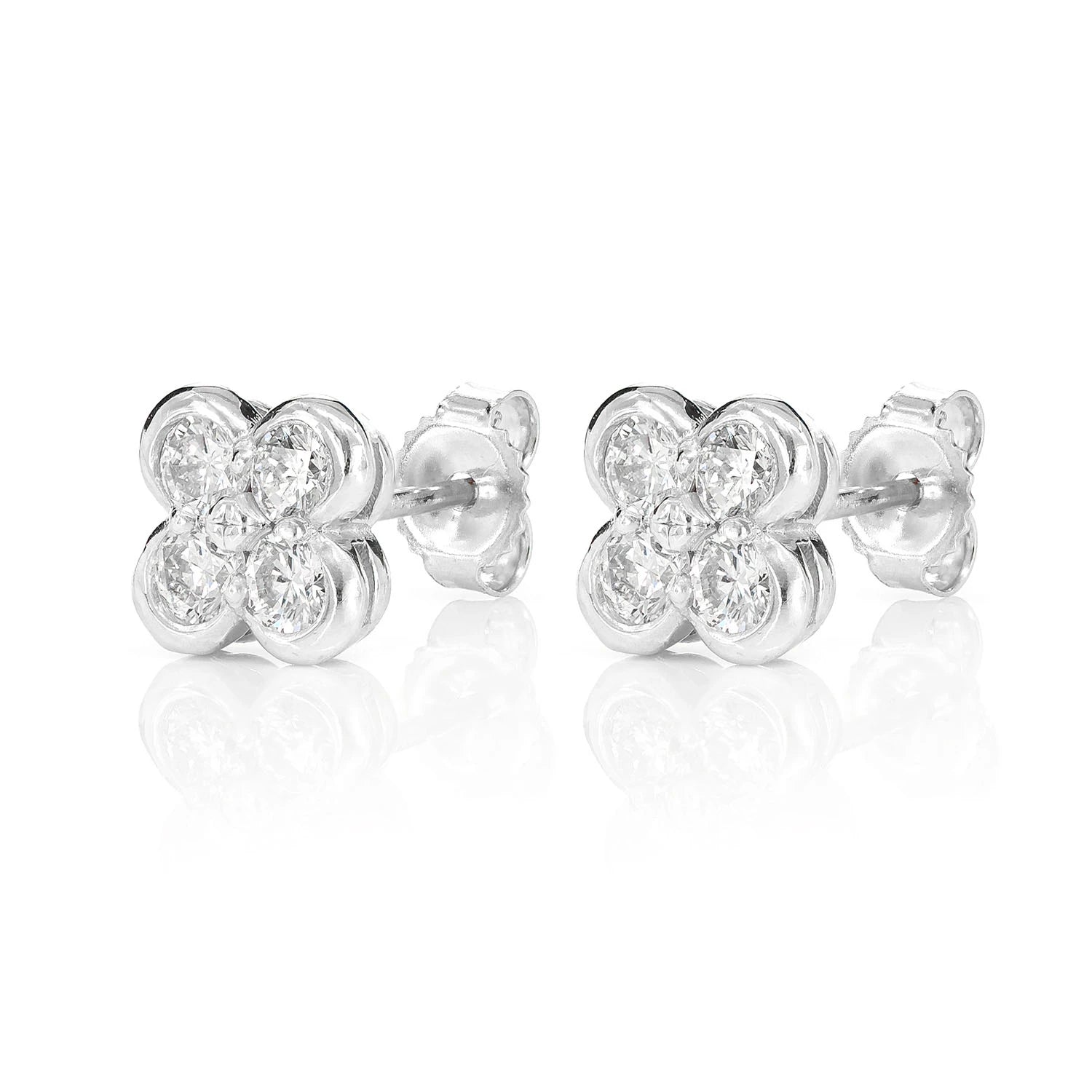 Diamond Clover Bezel Stud Earrings - in yellow gold (view 6 of 9)