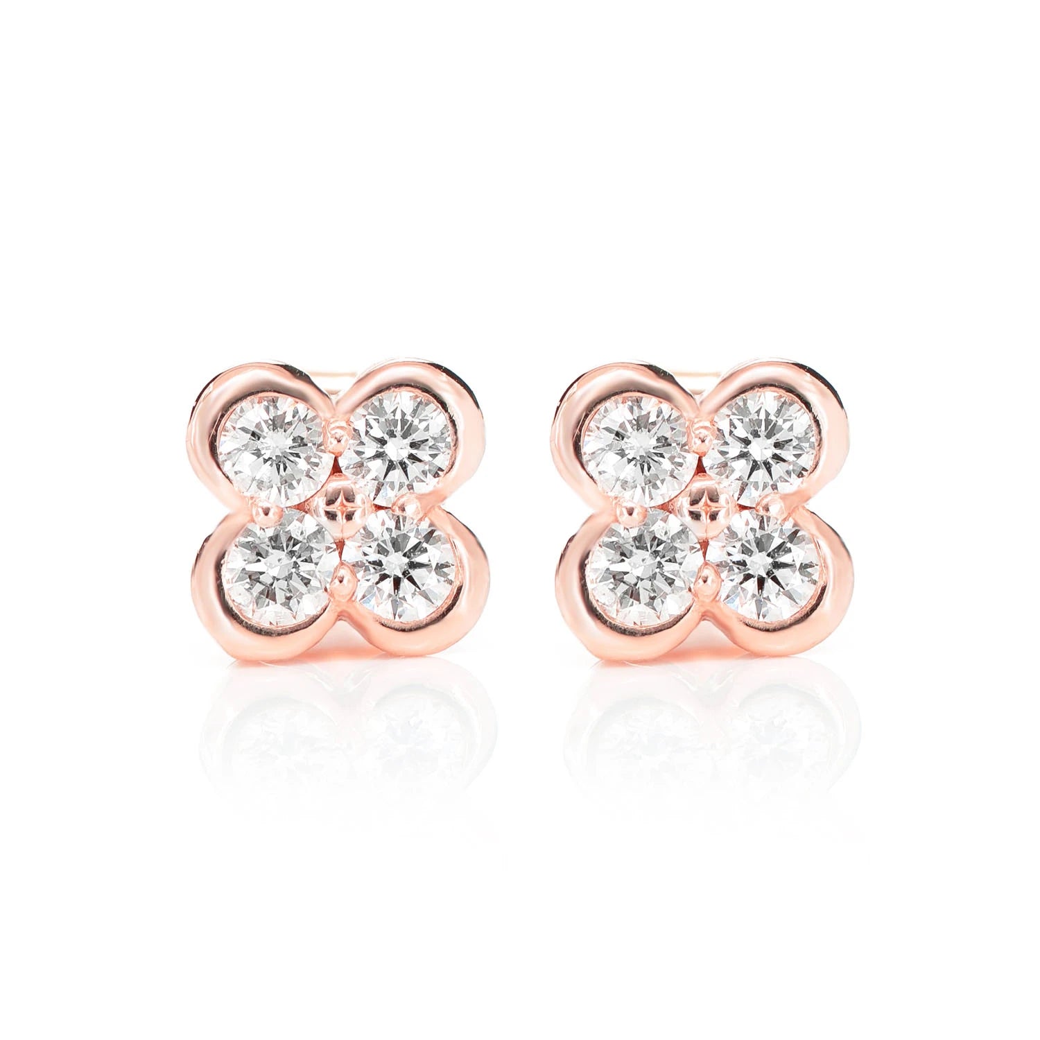 Diamond Clover Bezel Stud Earrings - in yellow gold (view 7 of 9)