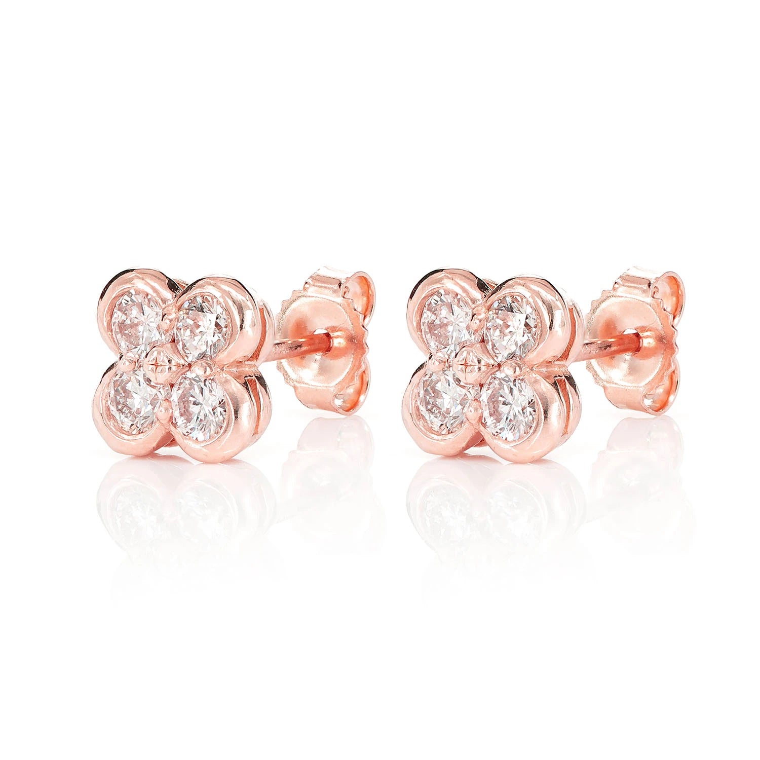 Diamond Clover Bezel Stud Earrings - in yellow gold (view 9 of 9)