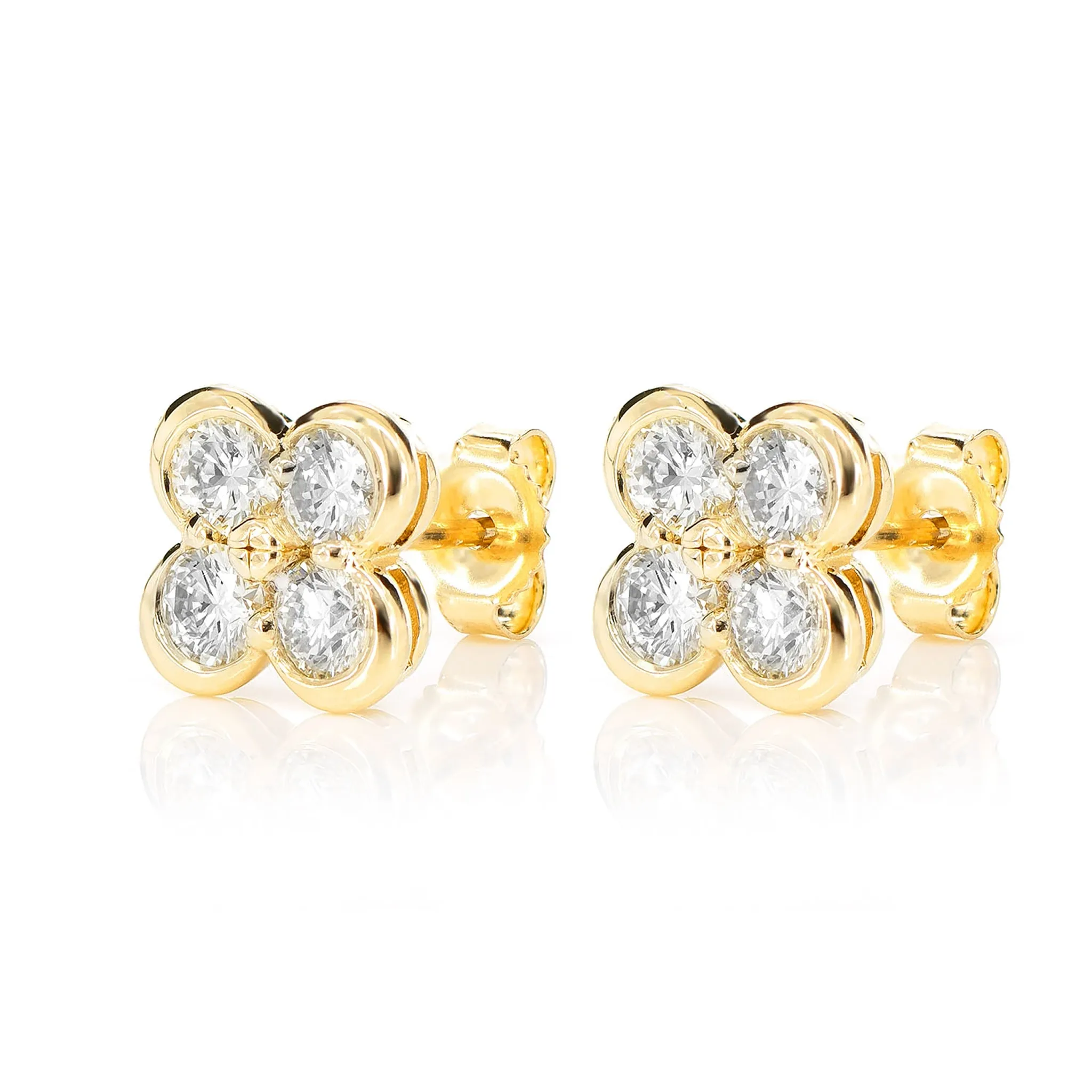 Diamond Clover Stud Earrings - in yellow gold (view 3 of 9)