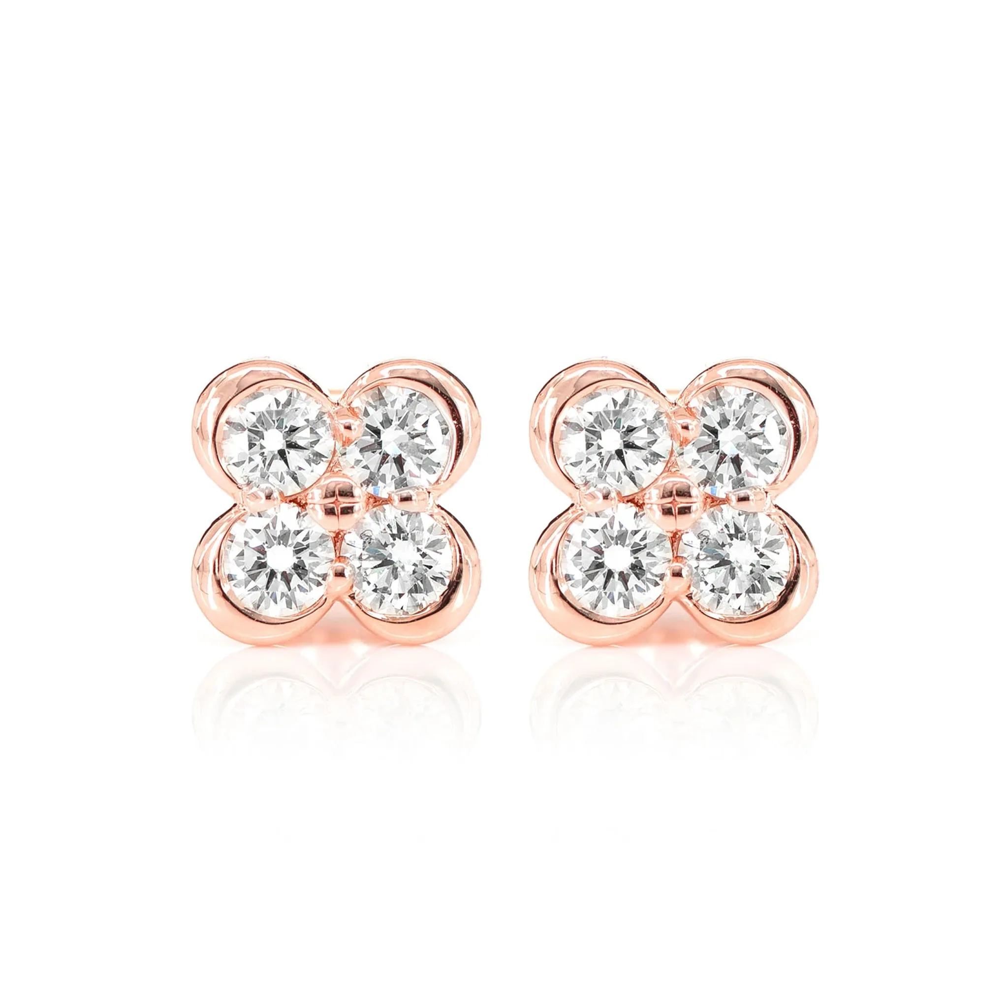 Diamond Clover Stud Earrings - in yellow gold (view 7 of 9)