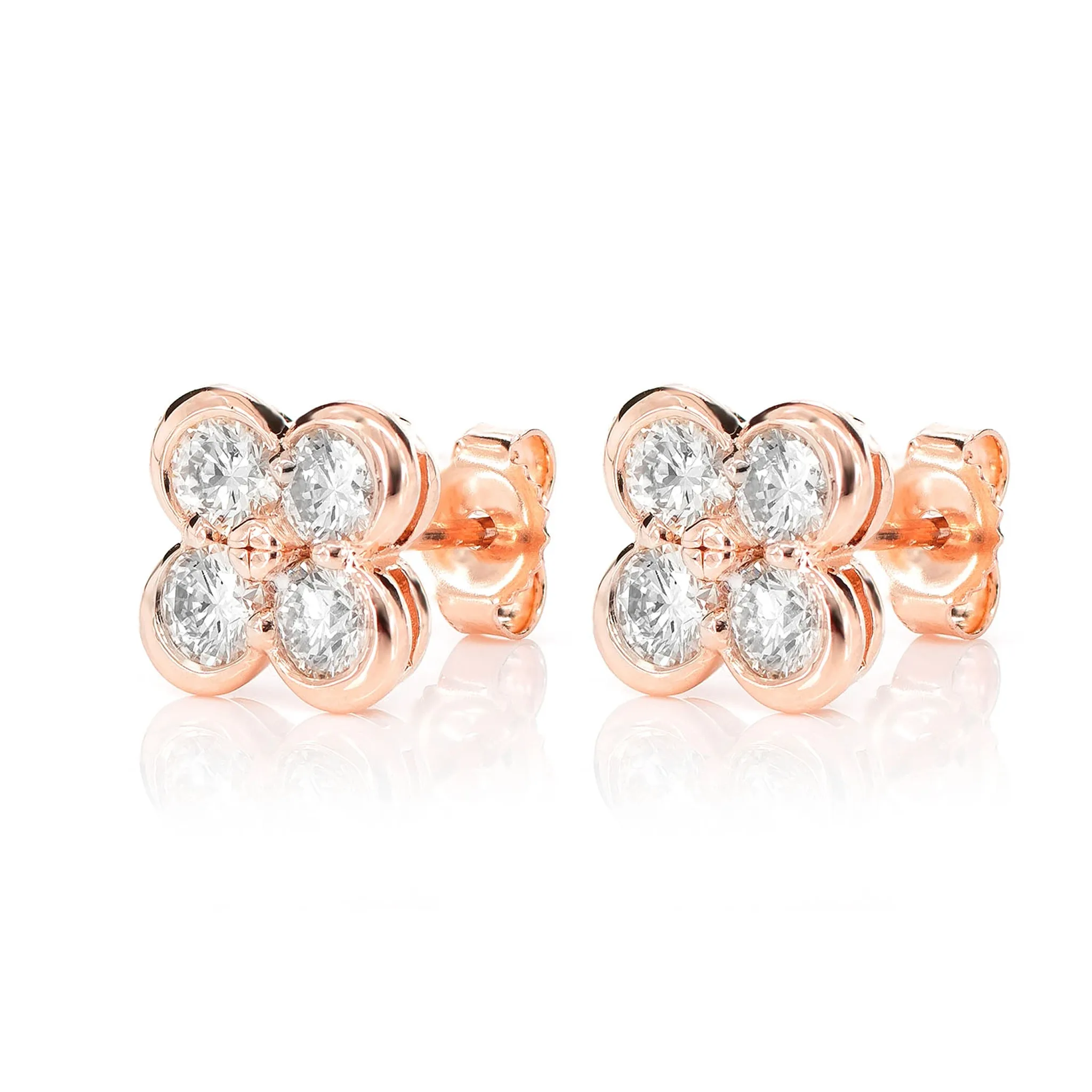 Diamond Clover Stud Earrings - in yellow gold (view 9 of 9)