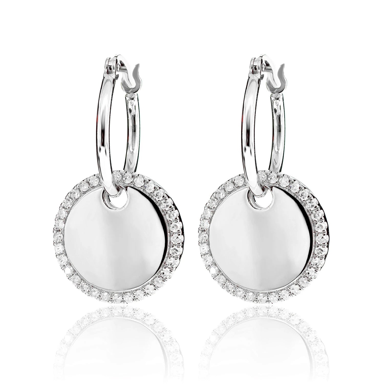 Diamond Dangling Halo Disc Hoop Earrings - in yellow gold (view 3 of 6)
