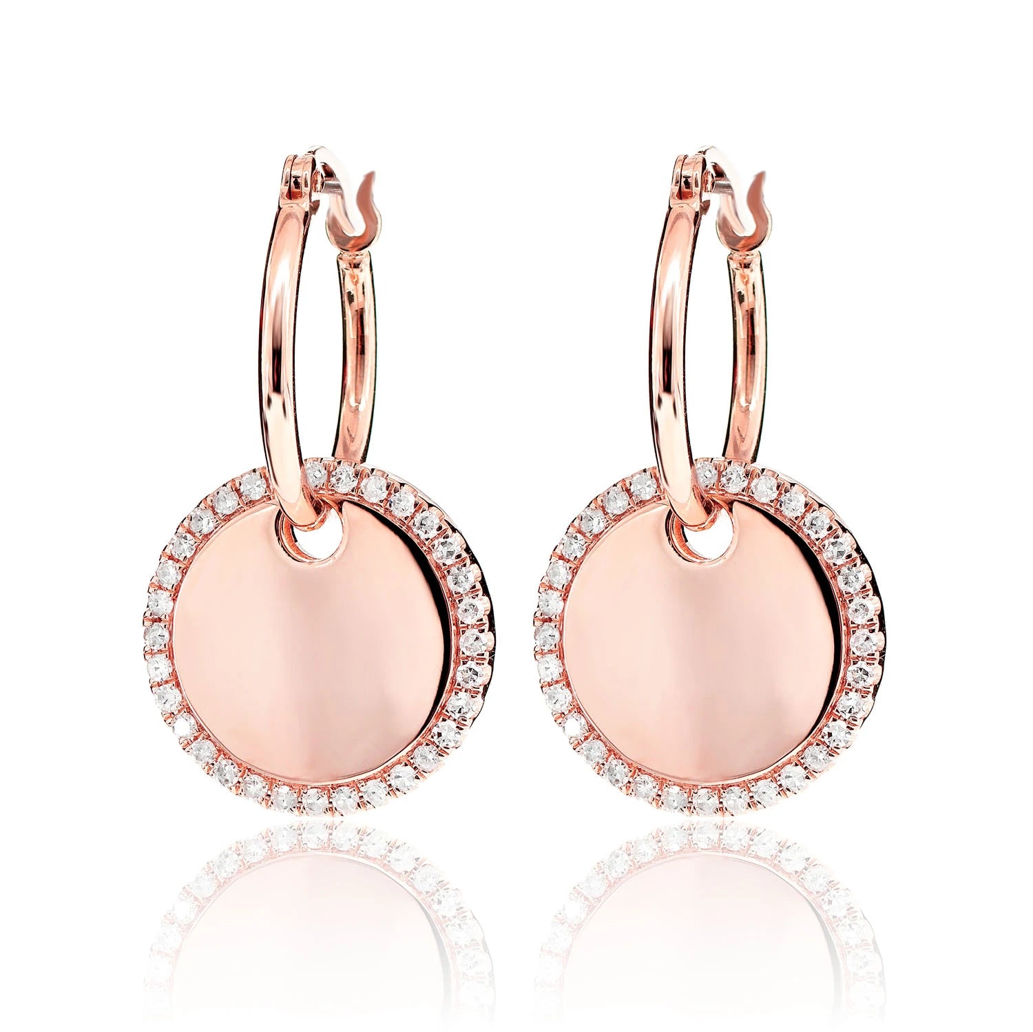 Diamond Dangling Halo Disc Hoop Earrings - in yellow gold (view 5 of 6)