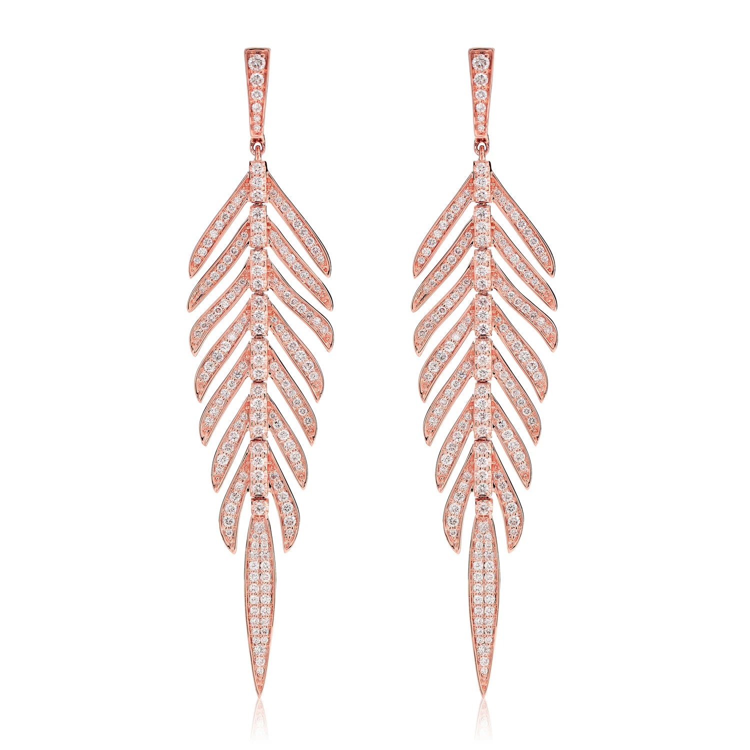 Diamond Dangling Leaf Earrings - in yellow gold (view 5 of 6)