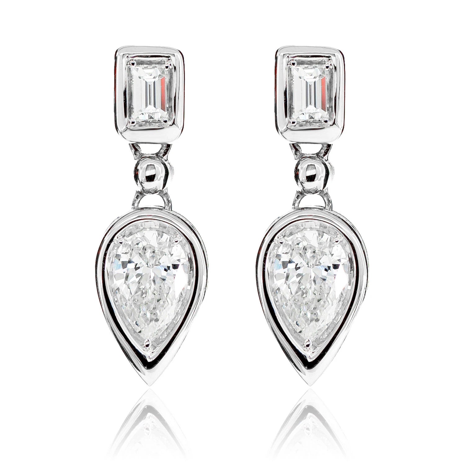 Diamond Dangling Pear Bezel Earrings - in yellow gold (view 3 of 6)