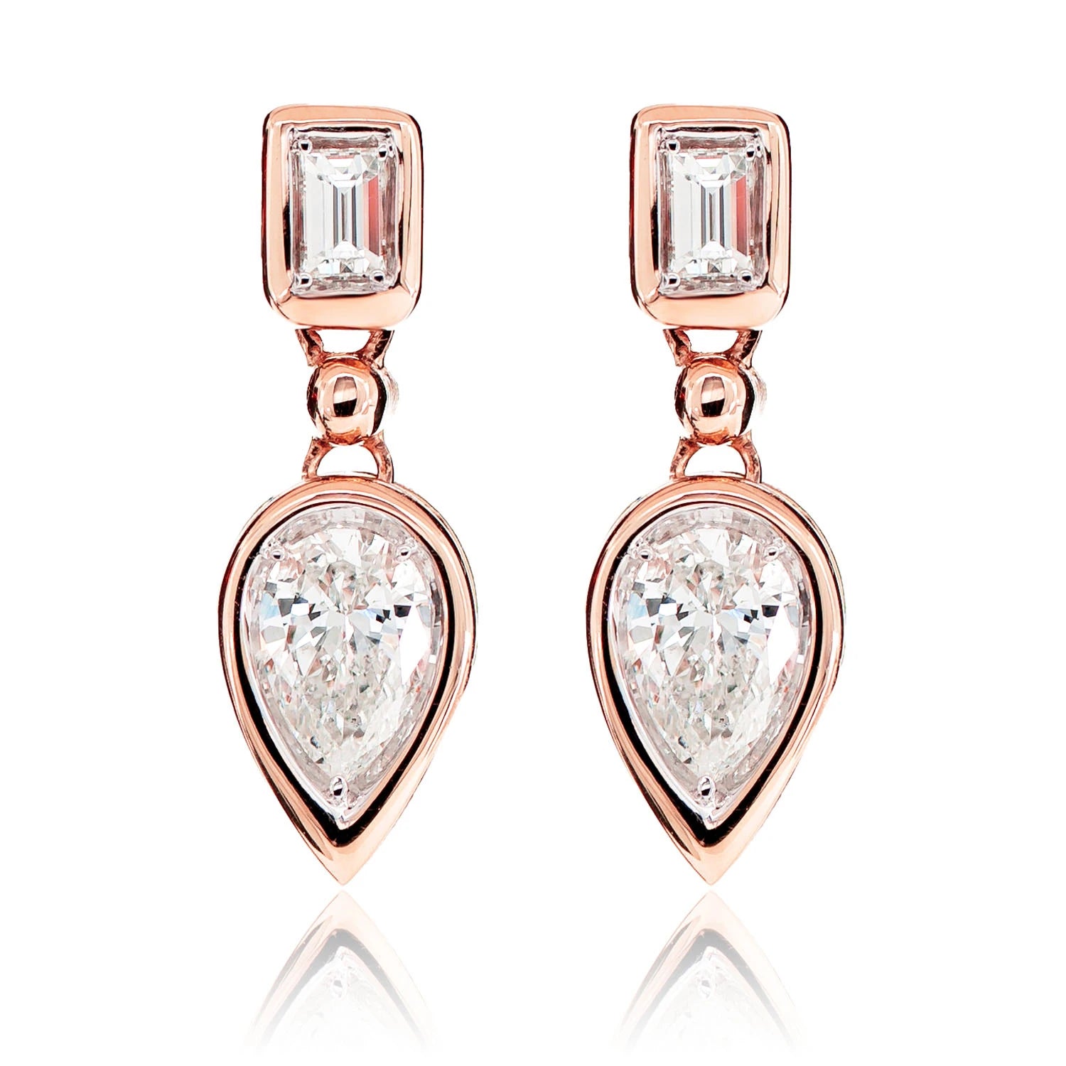 Diamond Dangling Pear Bezel Earrings - in yellow gold (view 5 of 6)