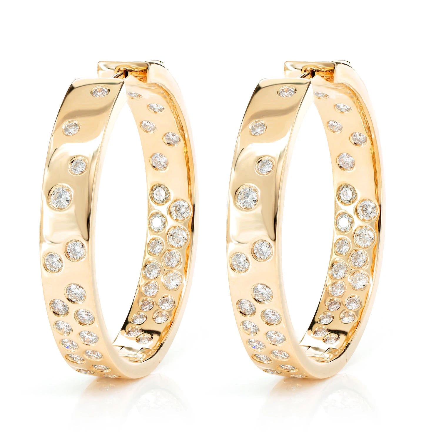 Diamond Gypsy Scattered Hoop Earrings - in yellow gold