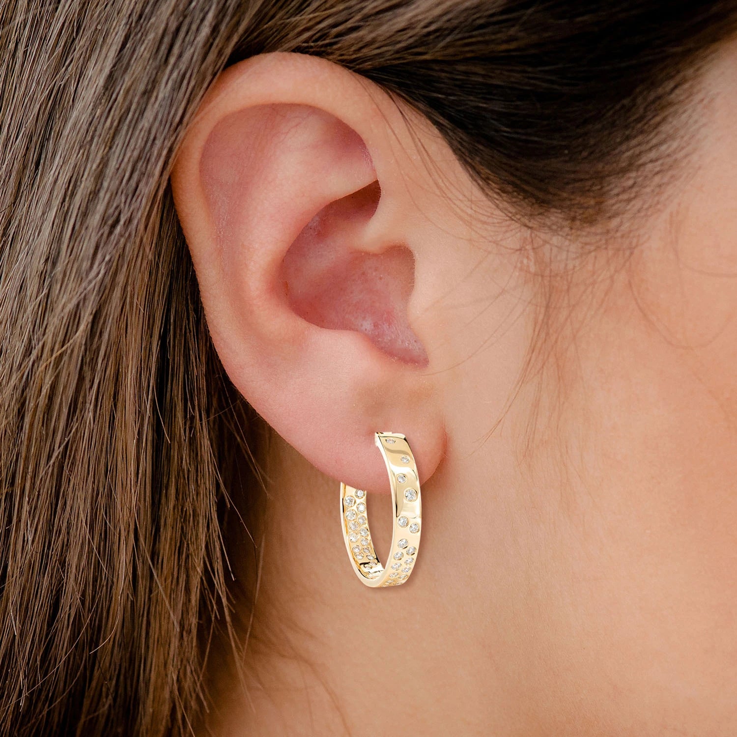 Diamond Gypsy Scattered Hoop Earrings - in yellow gold (view 2 of 6)