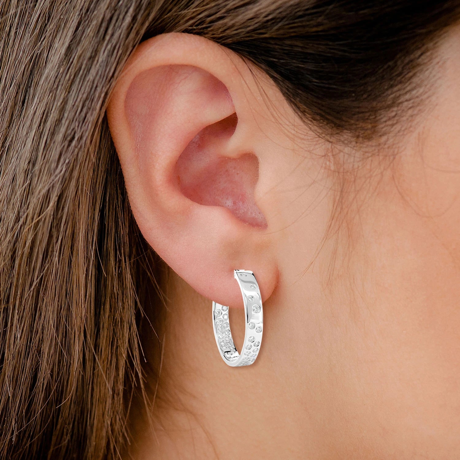 Diamond Gypsy Scattered Hoop Earrings - in yellow gold (view 4 of 6)