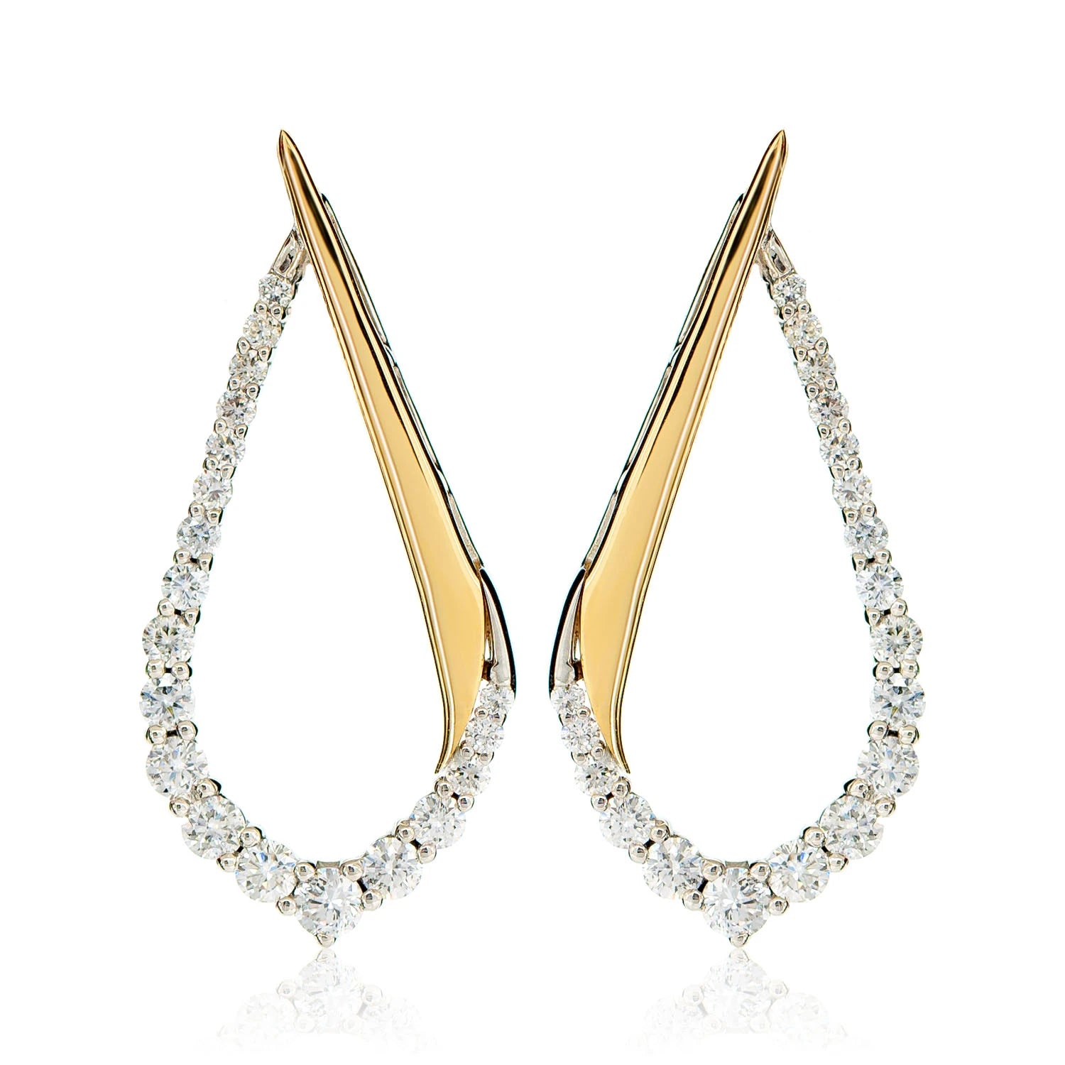 Diamond Half Graduated Tear Earrings - in yellow gold