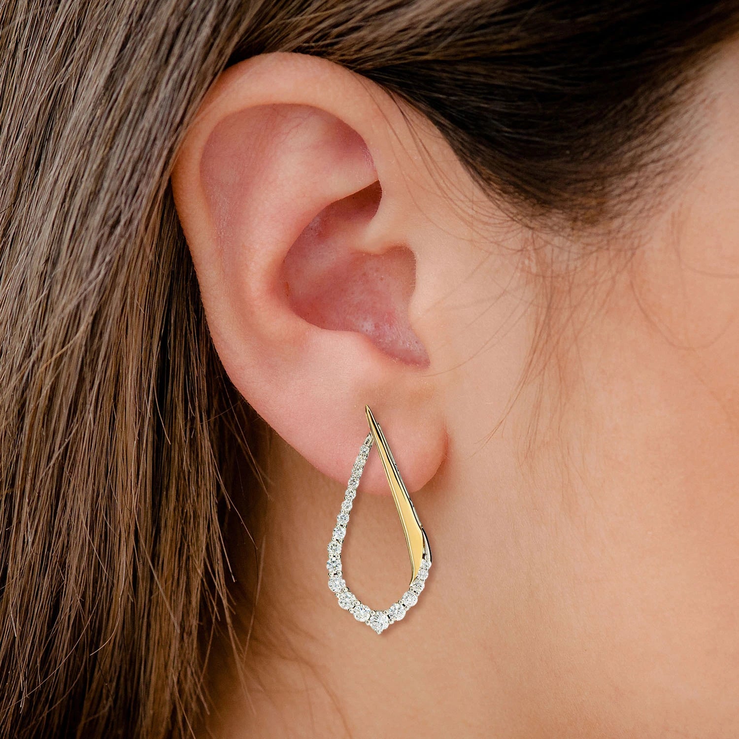 Diamond Half Graduated Tear Earrings - in yellow gold (view 2 of 6)