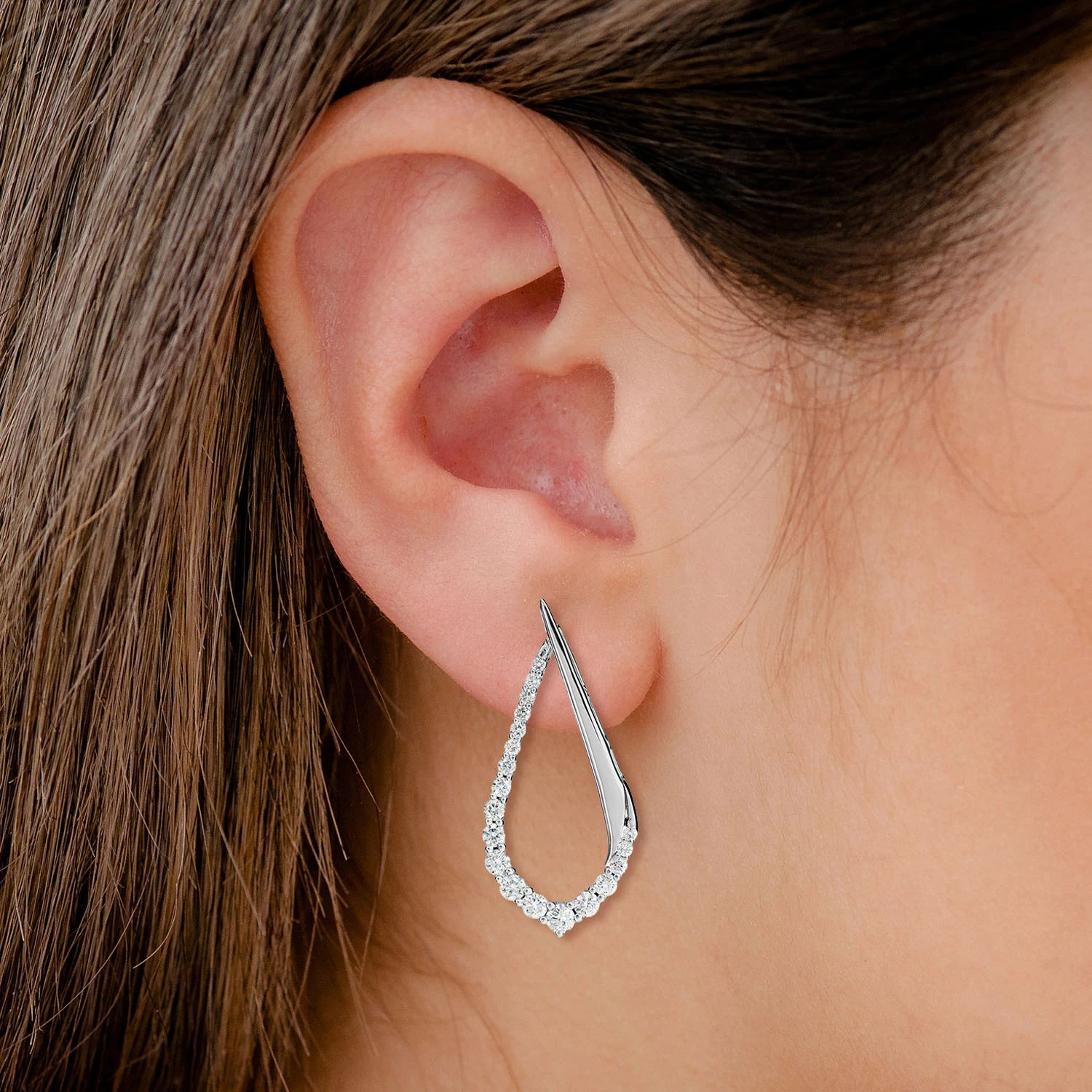 Diamond Half Graduated Tear Earrings - in yellow gold (view 4 of 6)