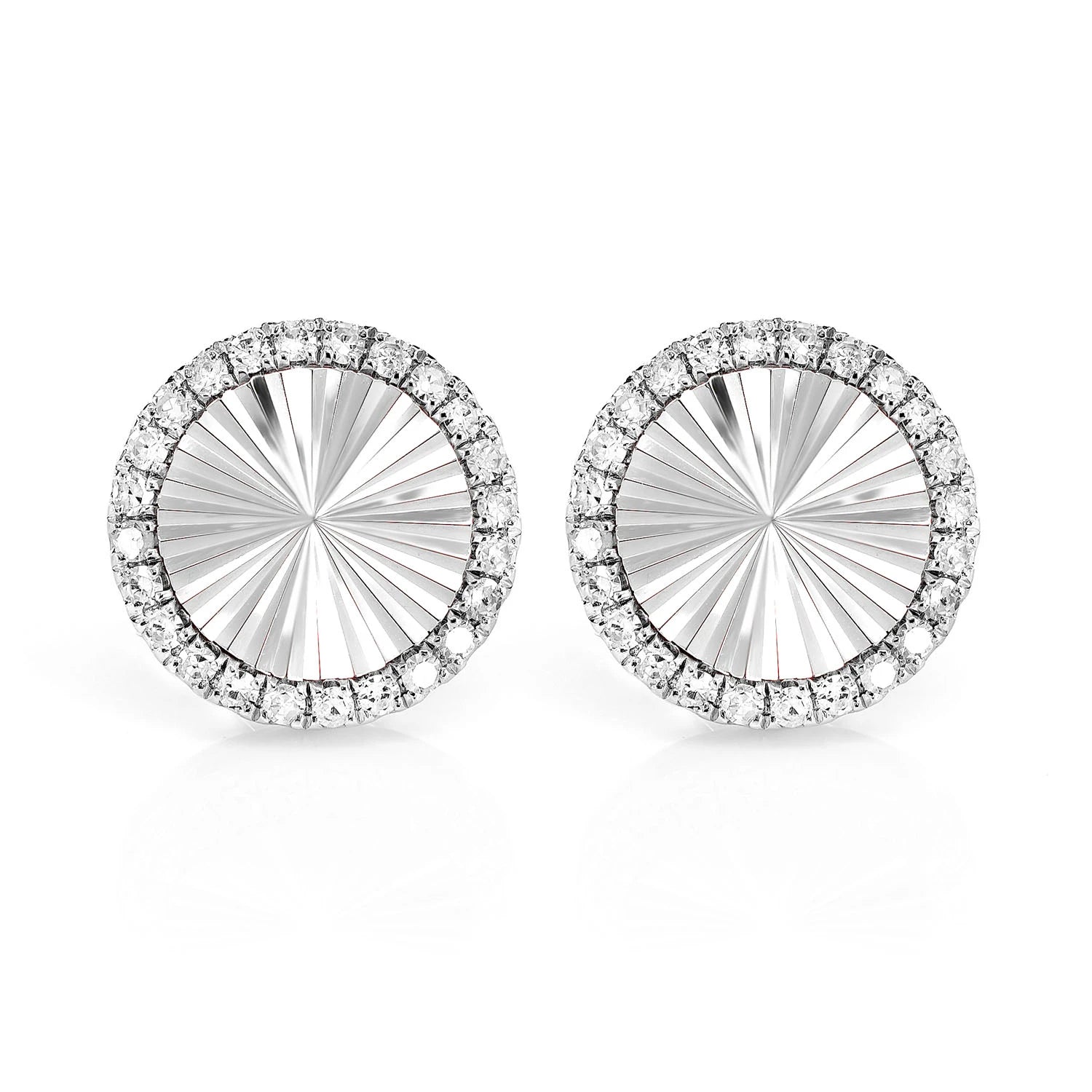 Diamond Halo Sunburst Miracle Stud Earrings - in white gold