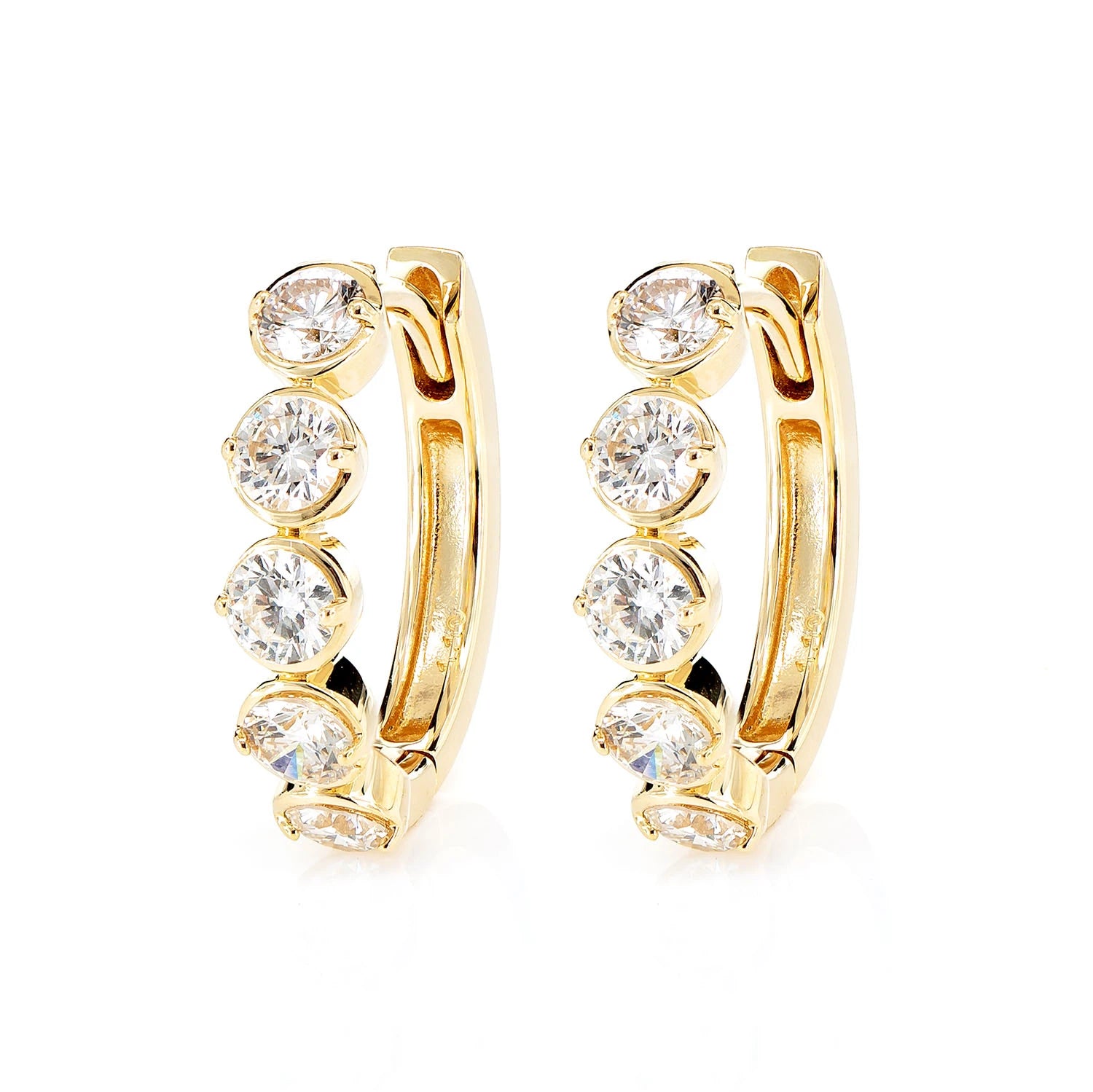 Diamond Huggie Bezel Hoop Earrings - in yellow gold