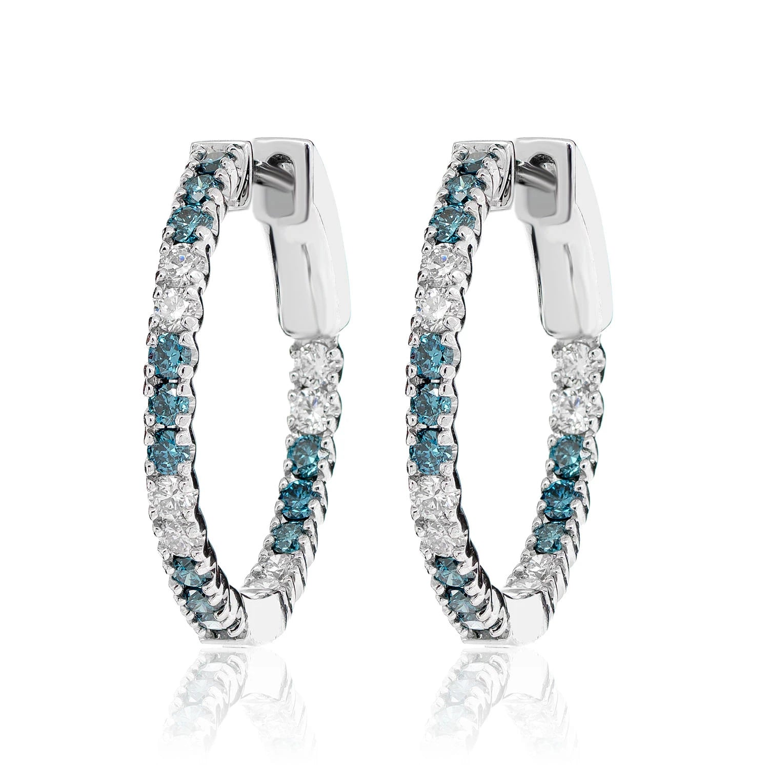 Diamond Inside Outside Hoop Earrings - in white gold