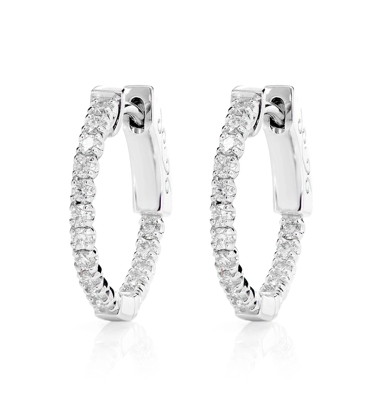 Diamond Inside Outside Quick Release Hoop Earrings 0.50ctw - in white gold