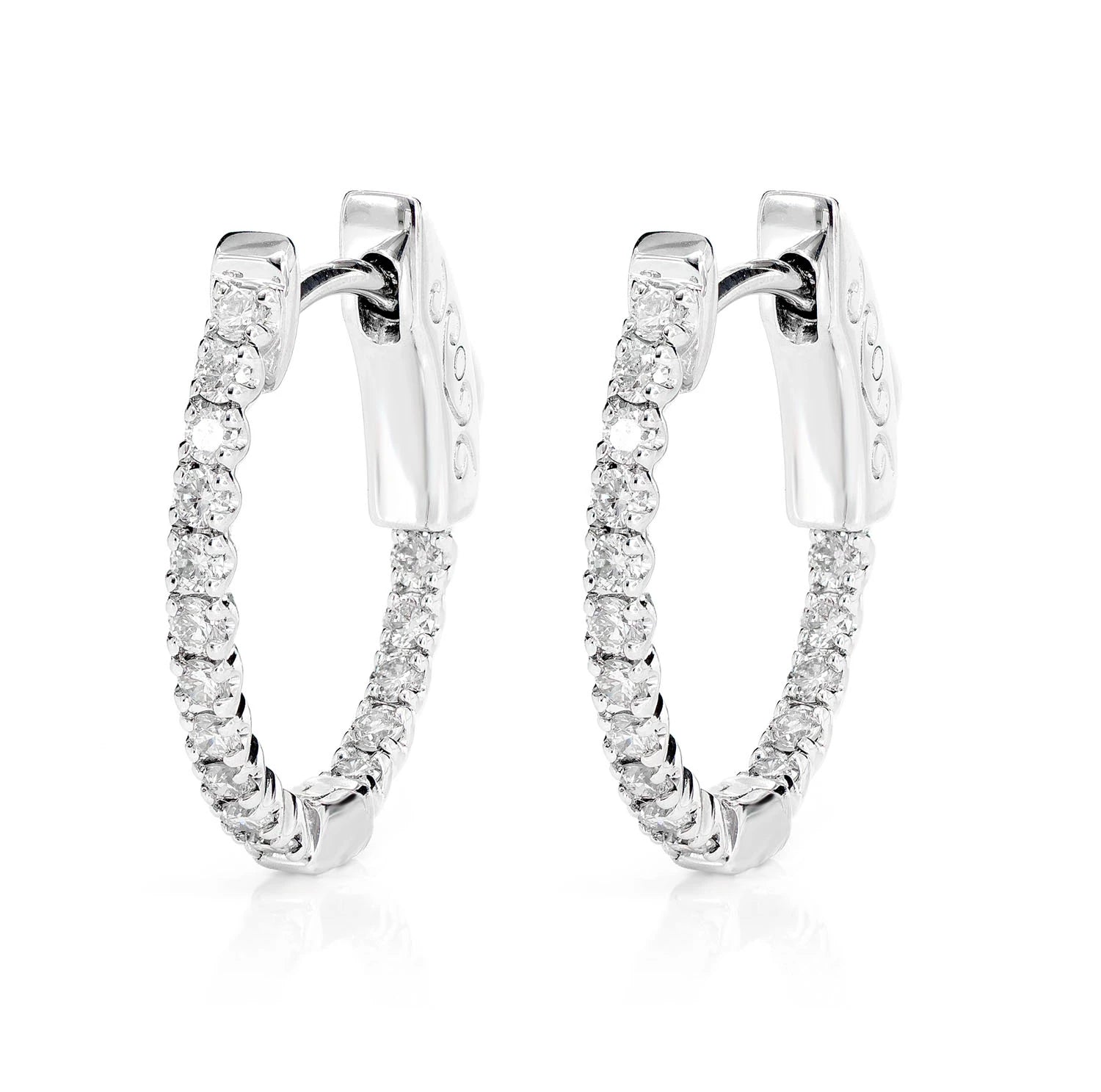 Diamond Inside Outside Quick Release Hoop Earrings - in white gold