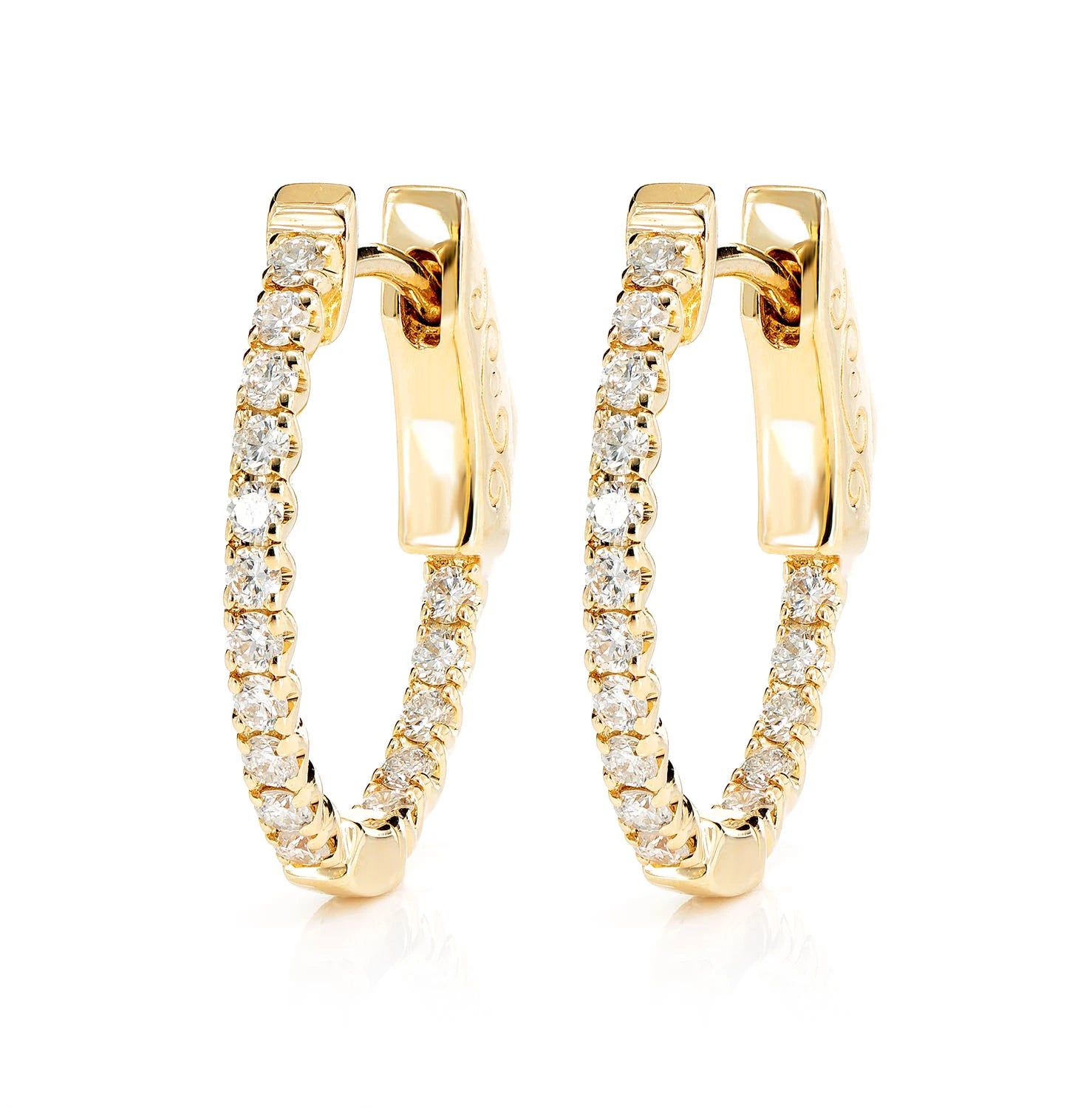 Diamond Inside Outside Quick Release Huggie Hoop Earrings - in yellow gold