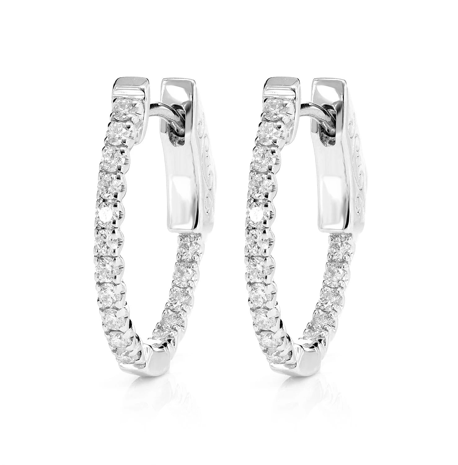 Diamond Inside Outside Quick Release Huggie Hoop Earrings - in yellow gold (view 3 of 6)