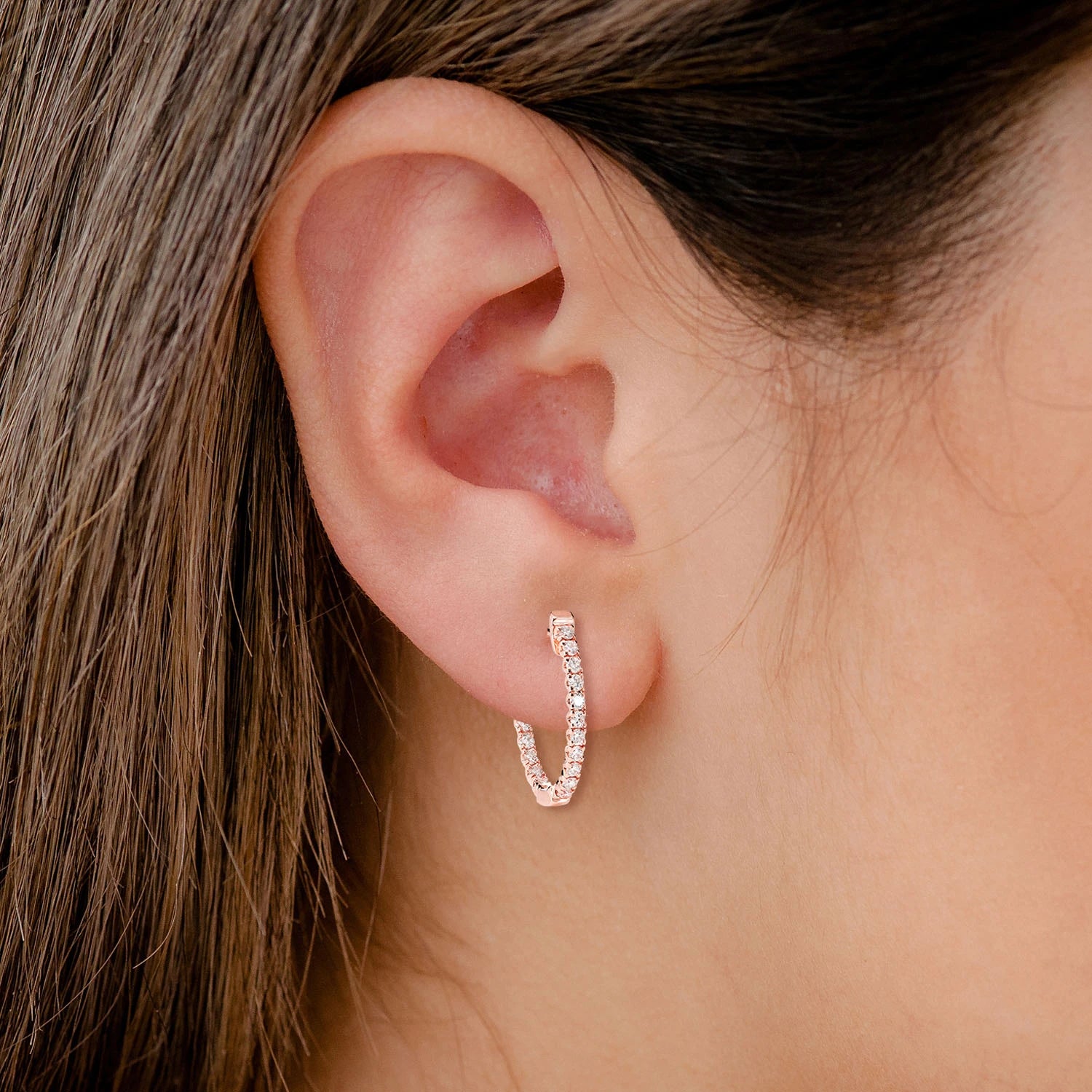 Diamond Inside Outside Quick Release Huggie Hoop Earrings - in yellow gold (view 6 of 6)