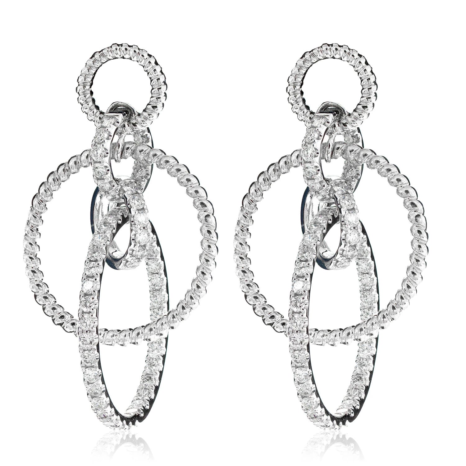 Diamond Interlocked Rope Hoop Earrings - in white gold