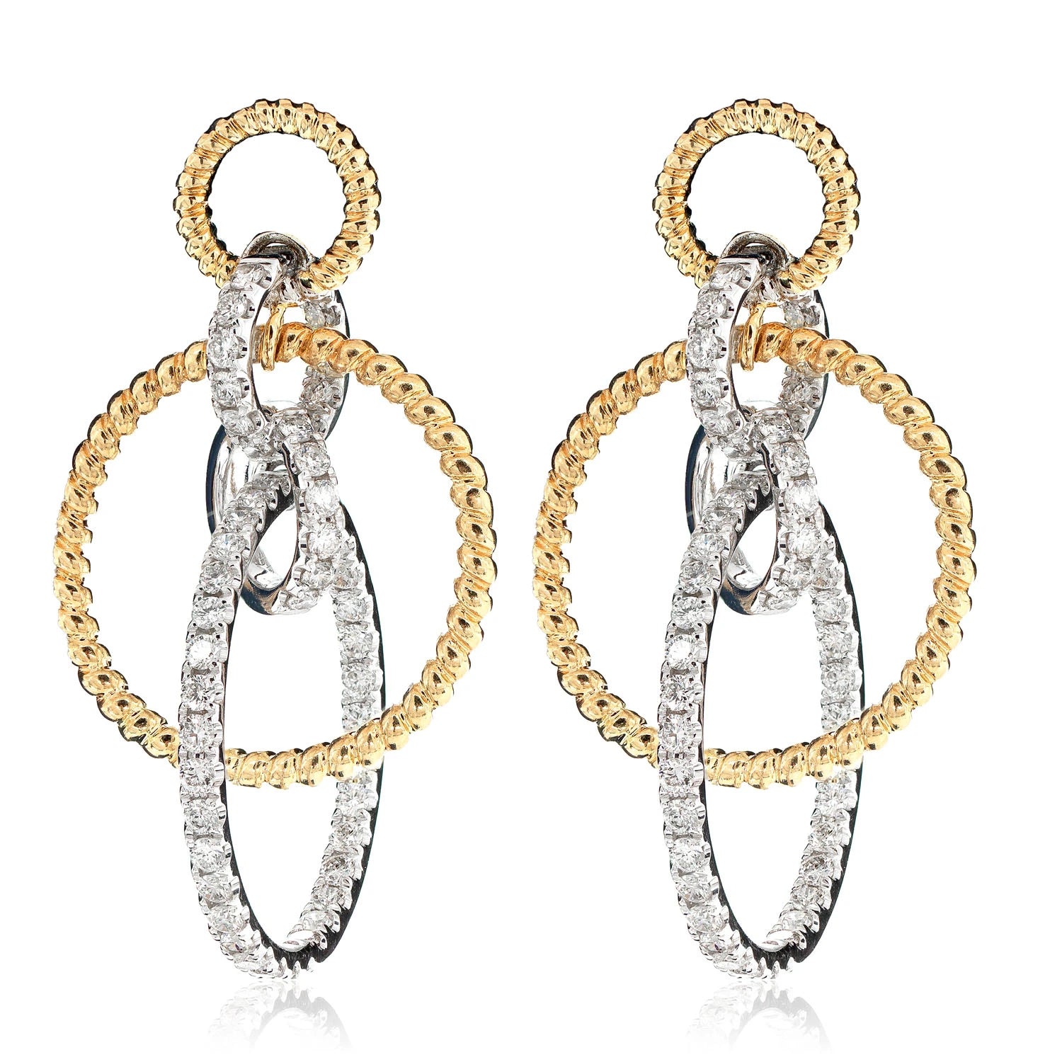 Diamond Interlocked Rope Hoop Earrings - in white gold (view 3 of 6)