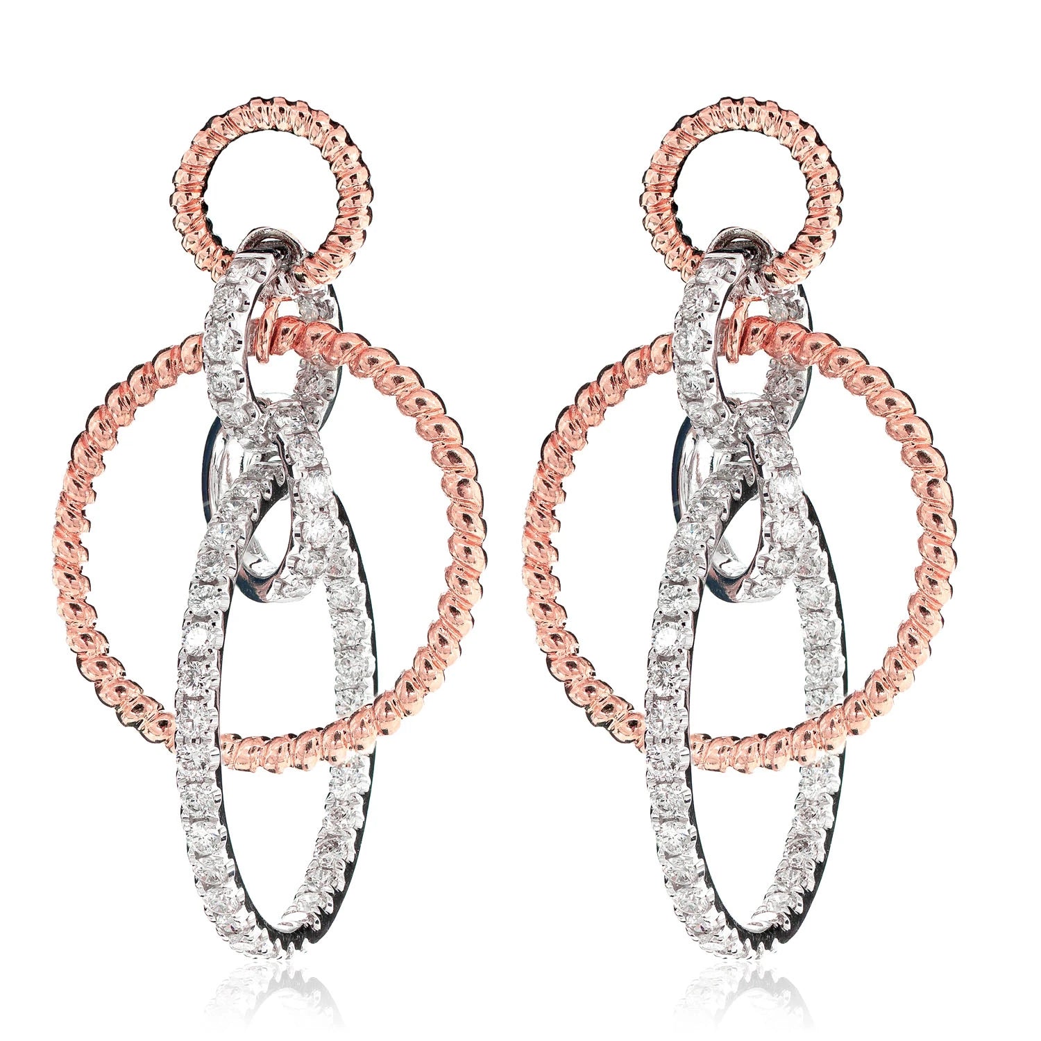 Diamond Interlocked Rope Hoop Earrings - in white gold (view 5 of 6)