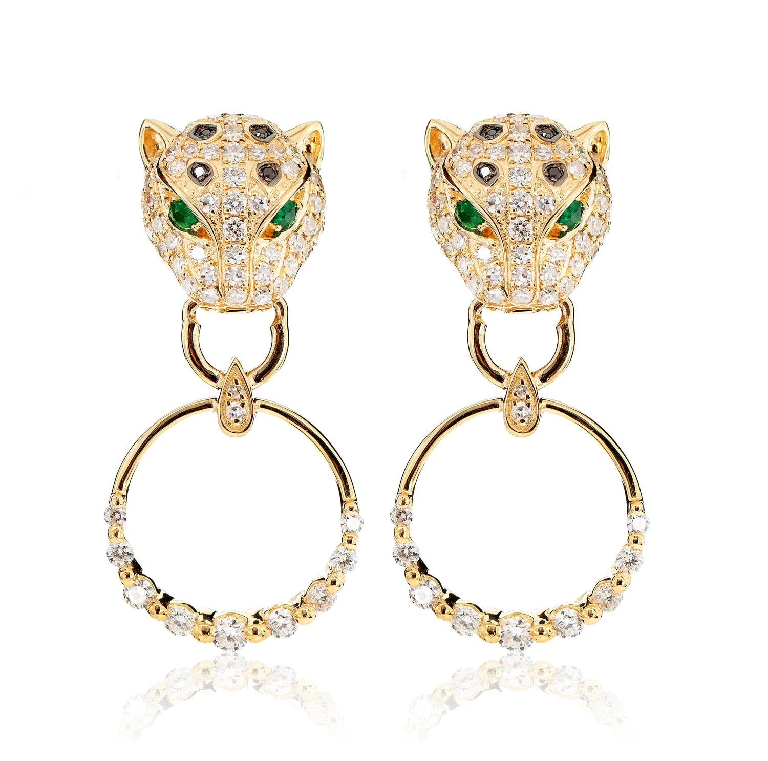 Diamond Leopard Hoop Earrings - in yellow gold