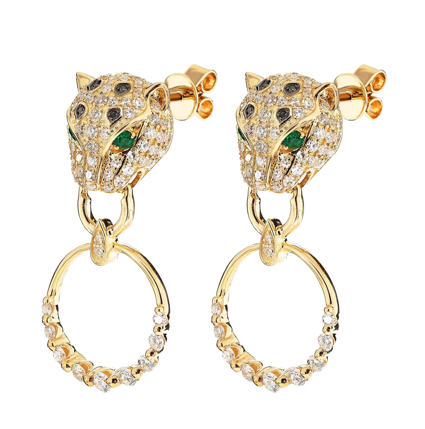 Diamond Leopard Hoop Earrings - in yellow gold (view 3 of 9)