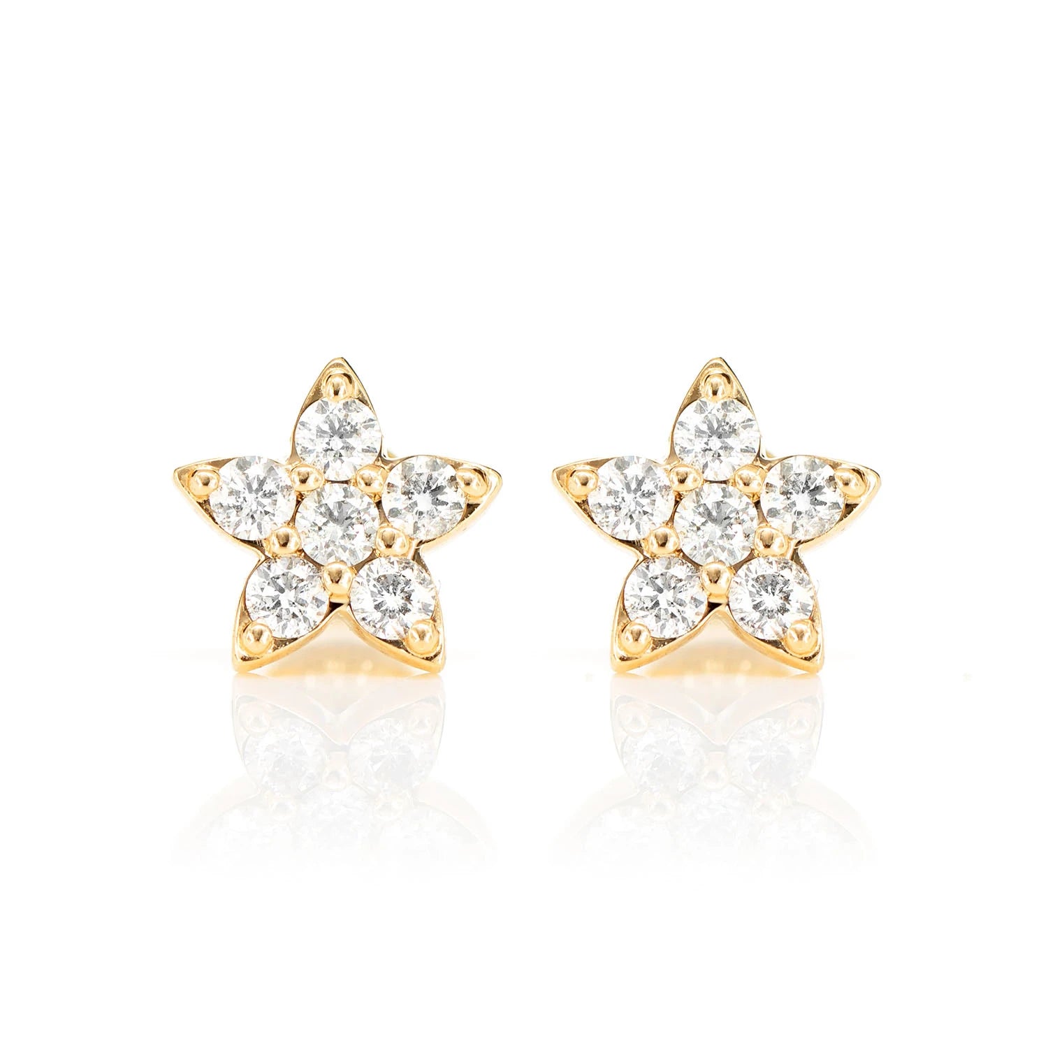 Diamond Petal Flower Stud Earrings - in yellow gold