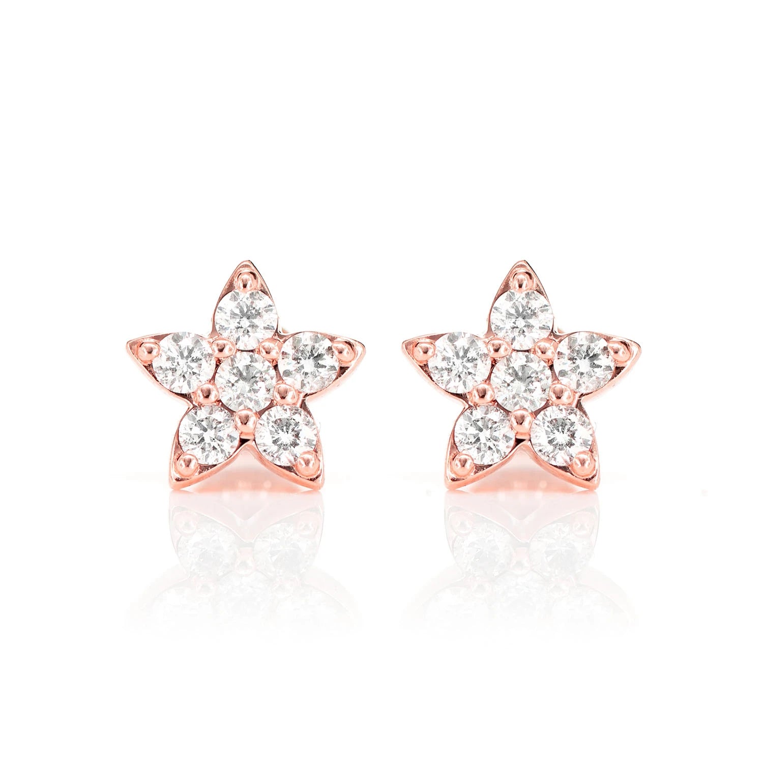Diamond Petal Flower Stud Earrings - in yellow gold (view 5 of 6)