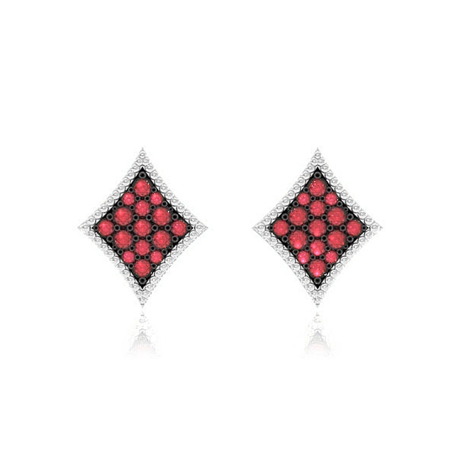 Diamond Playing Card Ruby Stud Earrings - in yellow gold (view 3 of 6)