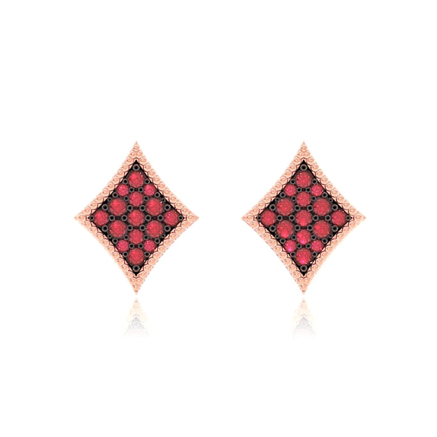 Diamond Playing Card Ruby Stud Earrings - in yellow gold (view 5 of 6)