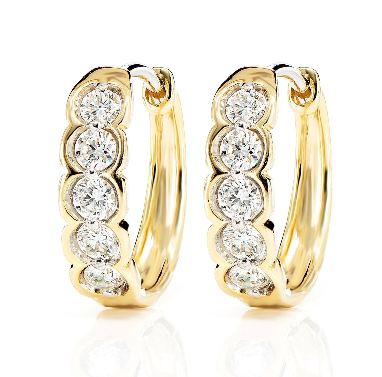 Diamond Round Caterpillar Hoop Earrings - in yellow gold