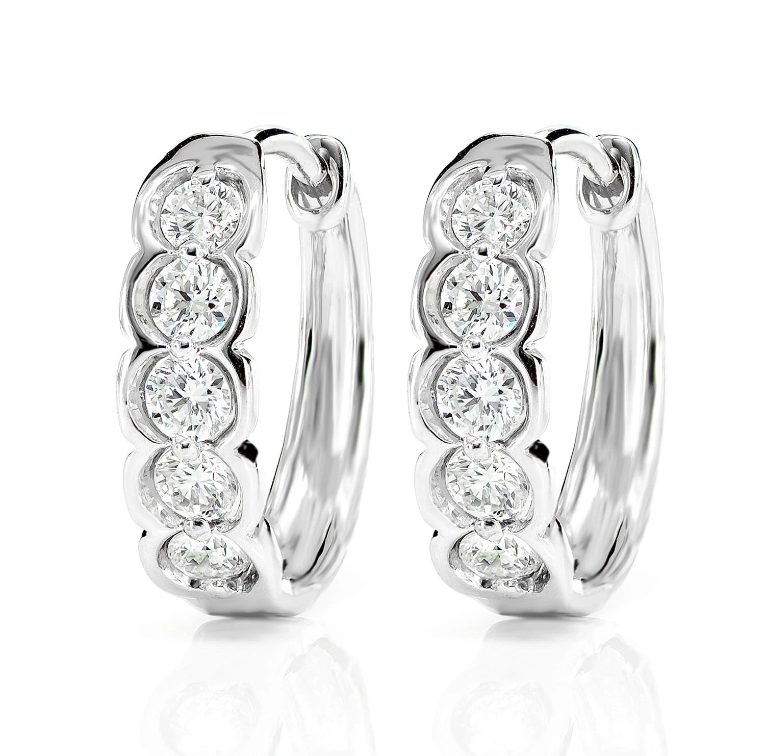 Diamond Round Caterpillar Hoop Earrings - in yellow gold (view 3 of 6)