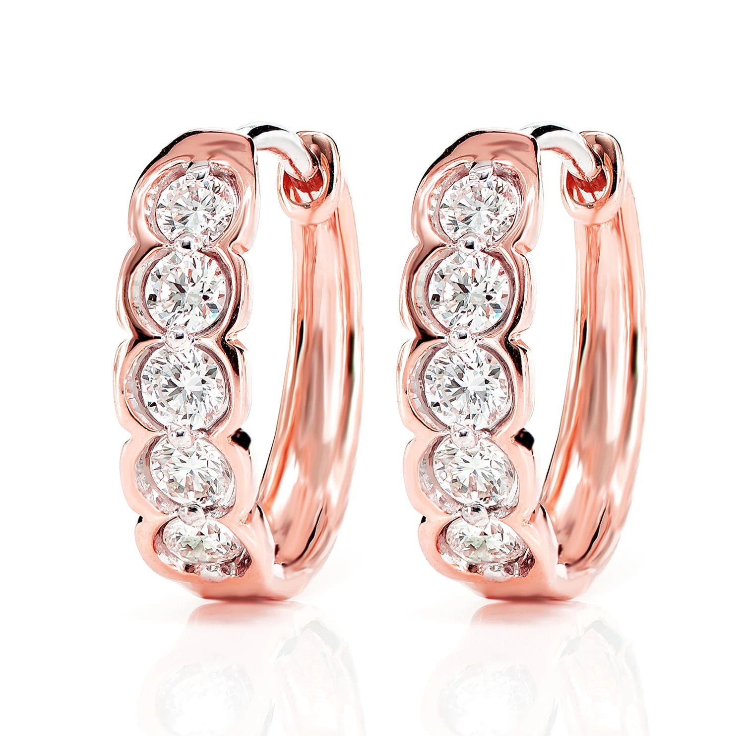 Diamond Round Caterpillar Hoop Earrings - in yellow gold (view 5 of 6)