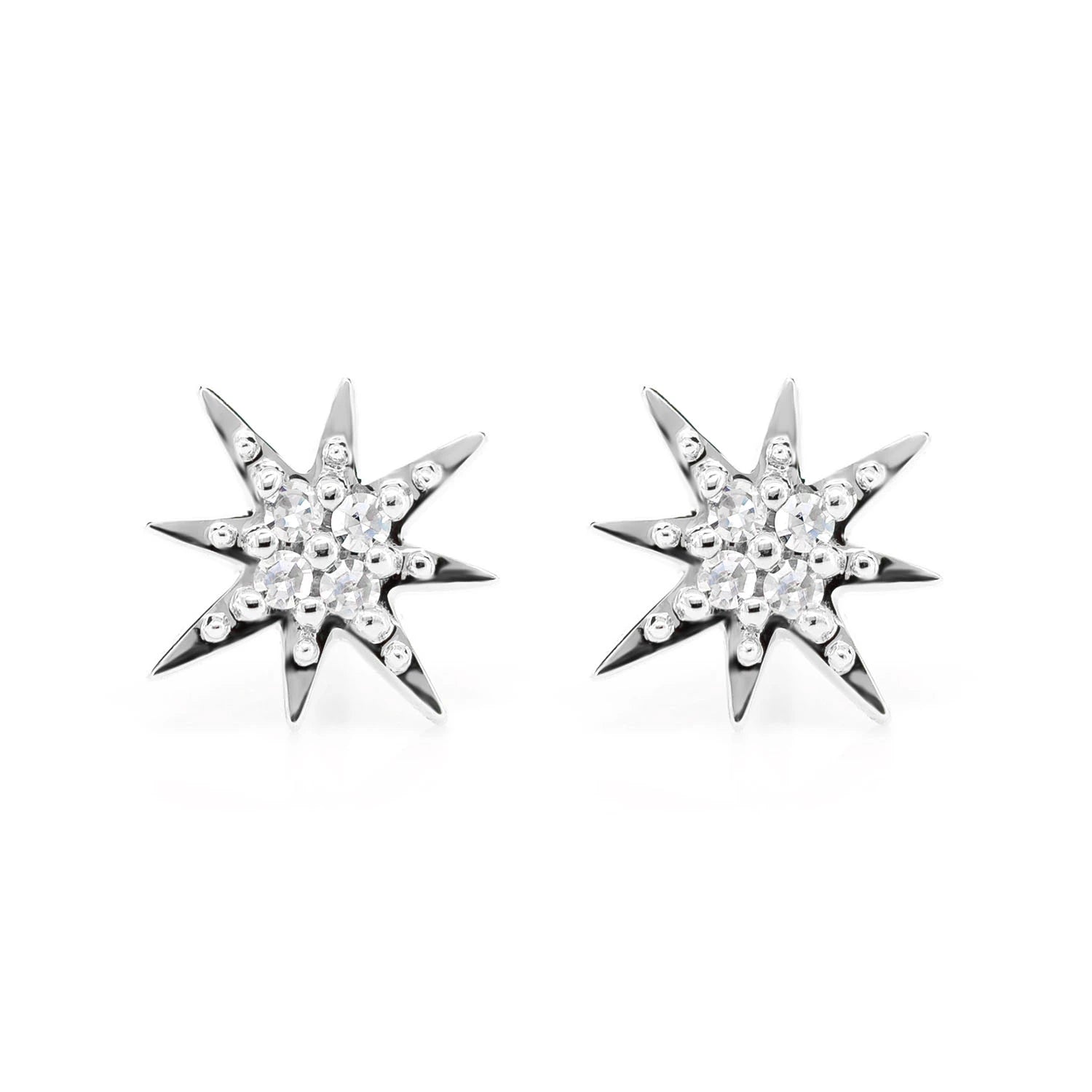 Diamond Shining Star Stud Earrings - in yellow gold (view 3 of 6)