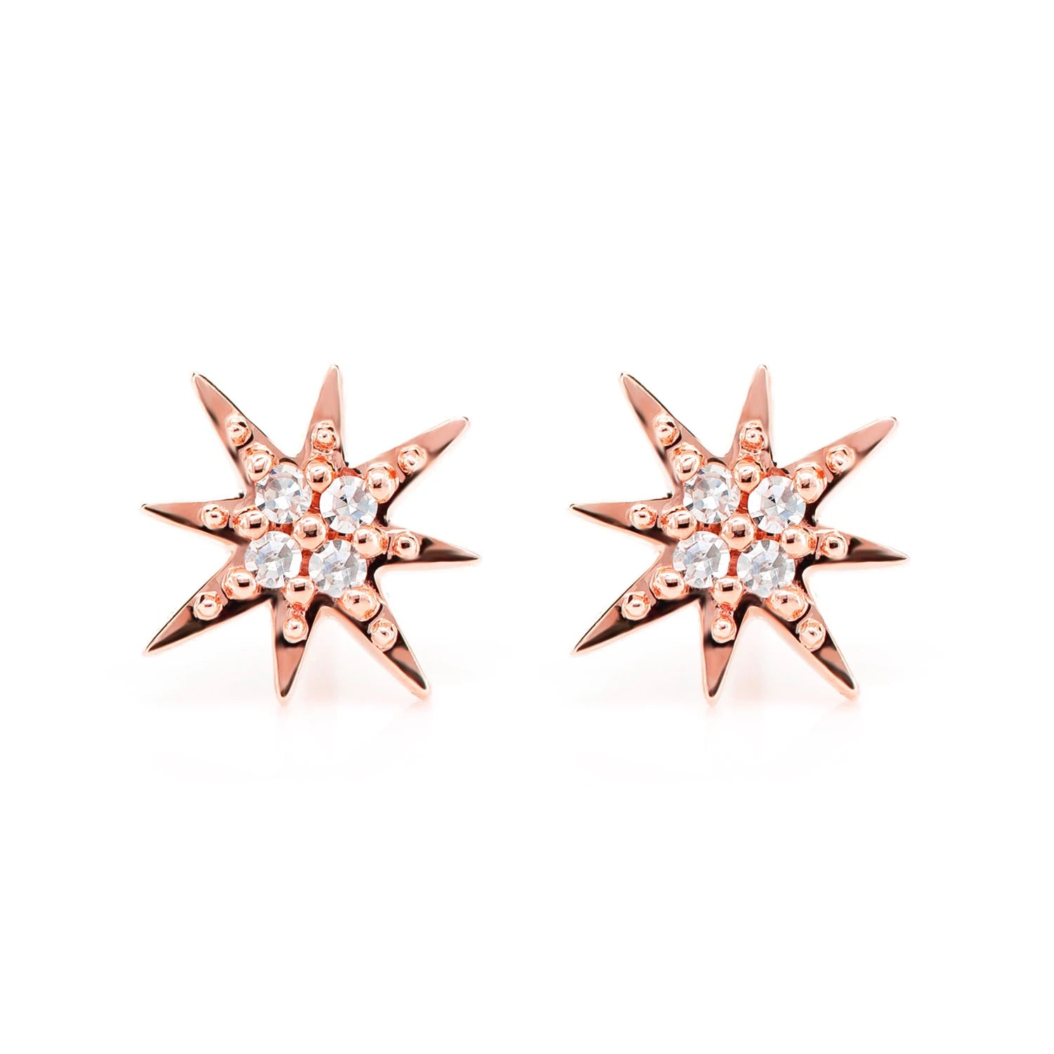 Diamond Shining Star Stud Earrings - in yellow gold (view 5 of 6)