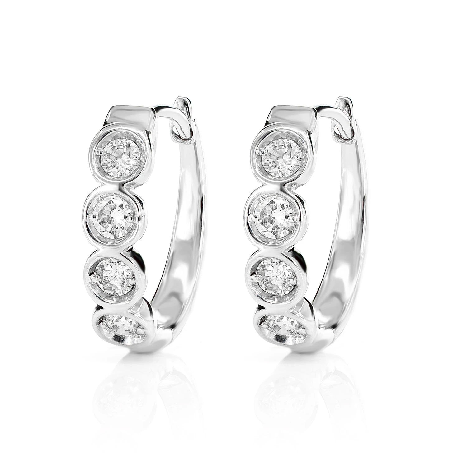 Diamond Solitaire Bezel Hoop Earrings - in yellow gold (view 3 of 6)