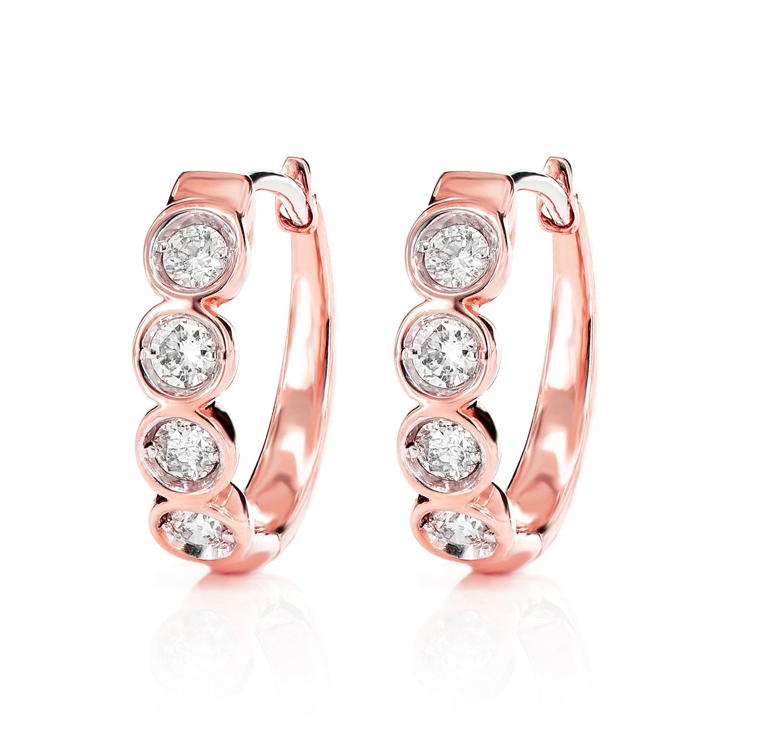 Diamond Solitaire Bezel Hoop Earrings - in yellow gold (view 5 of 6)