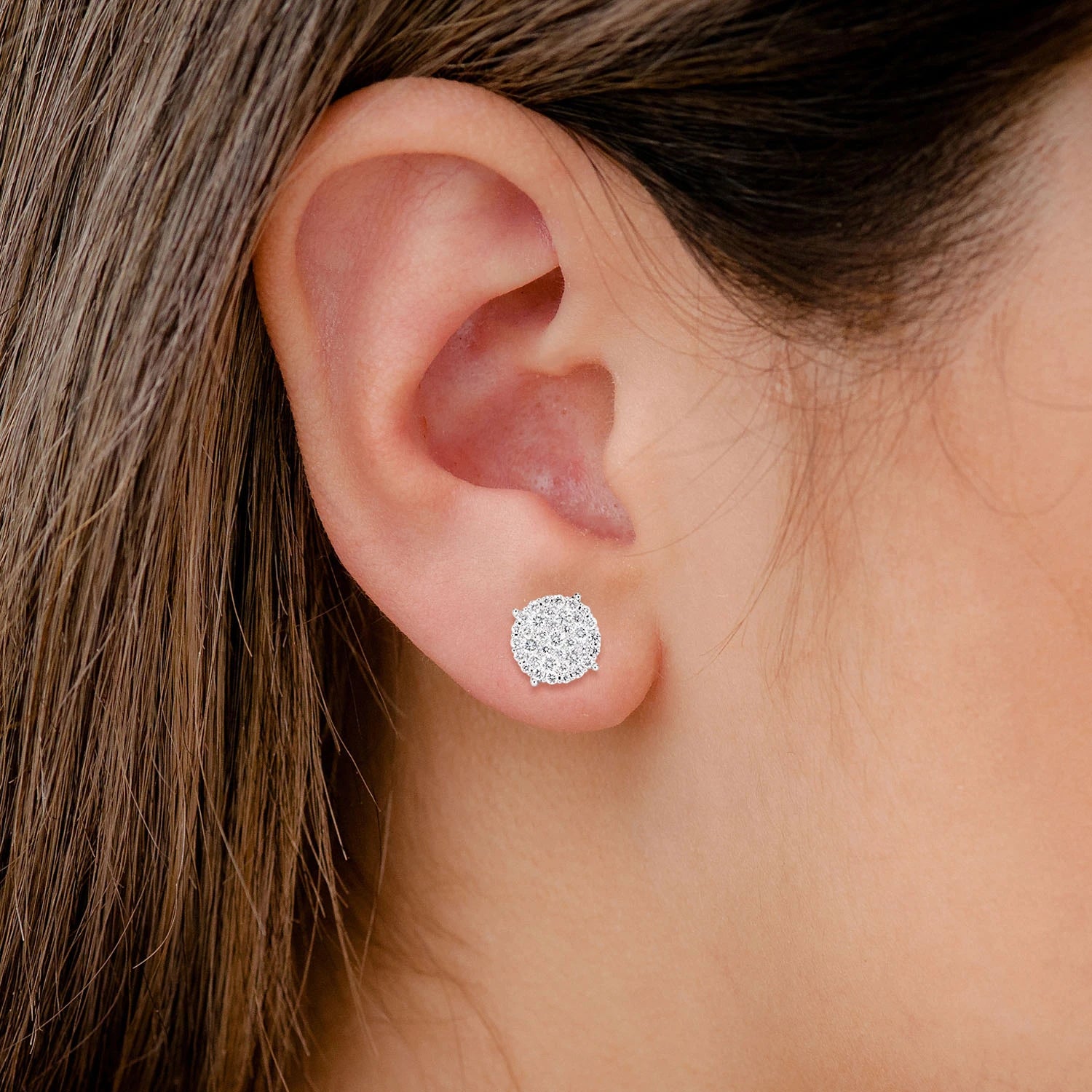 Disc Cluster Diamond Studs - earrings in yellow gold (view 9 of 9)