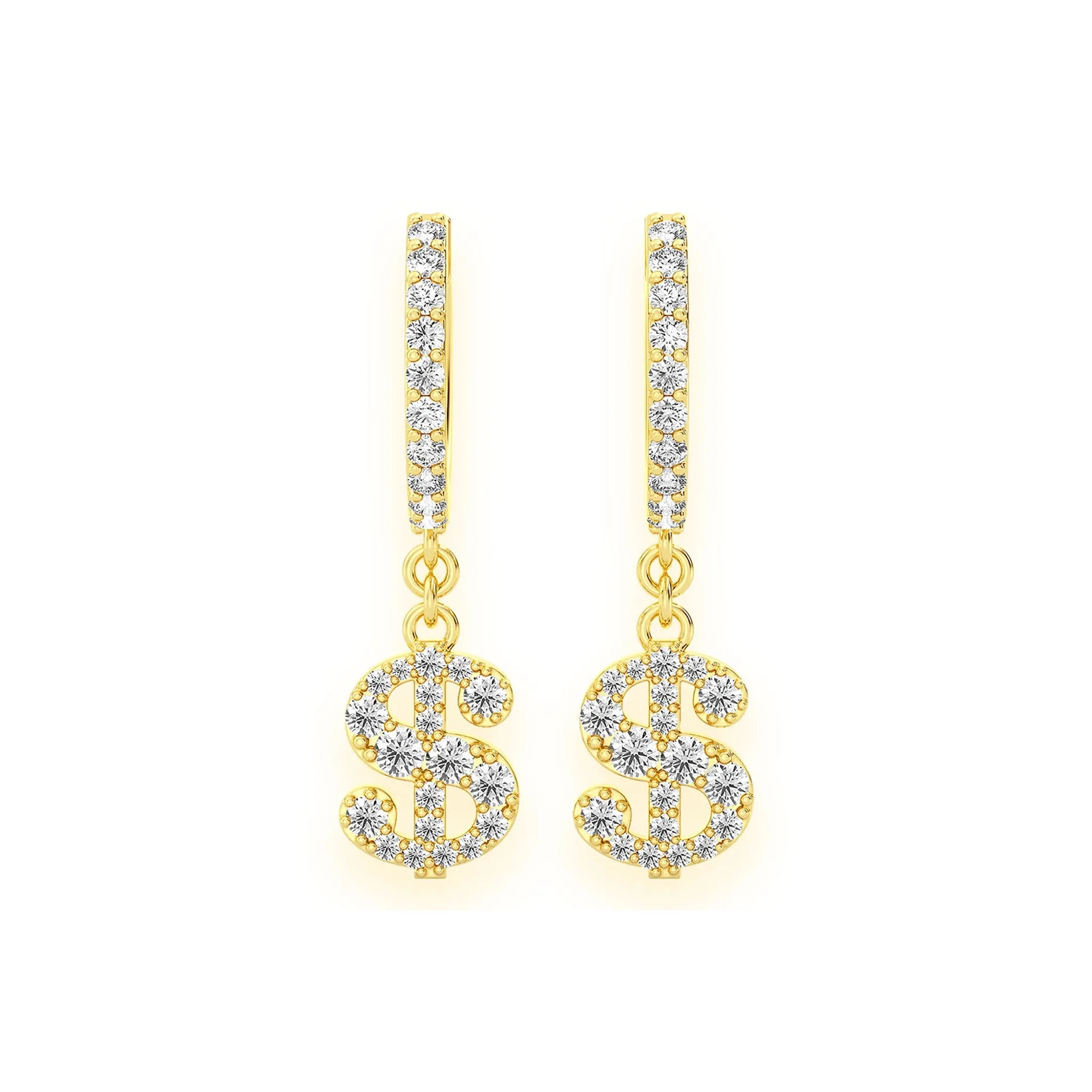 Dollar Sign Hoop Drops - earrings lab grown diamond in yellow gold